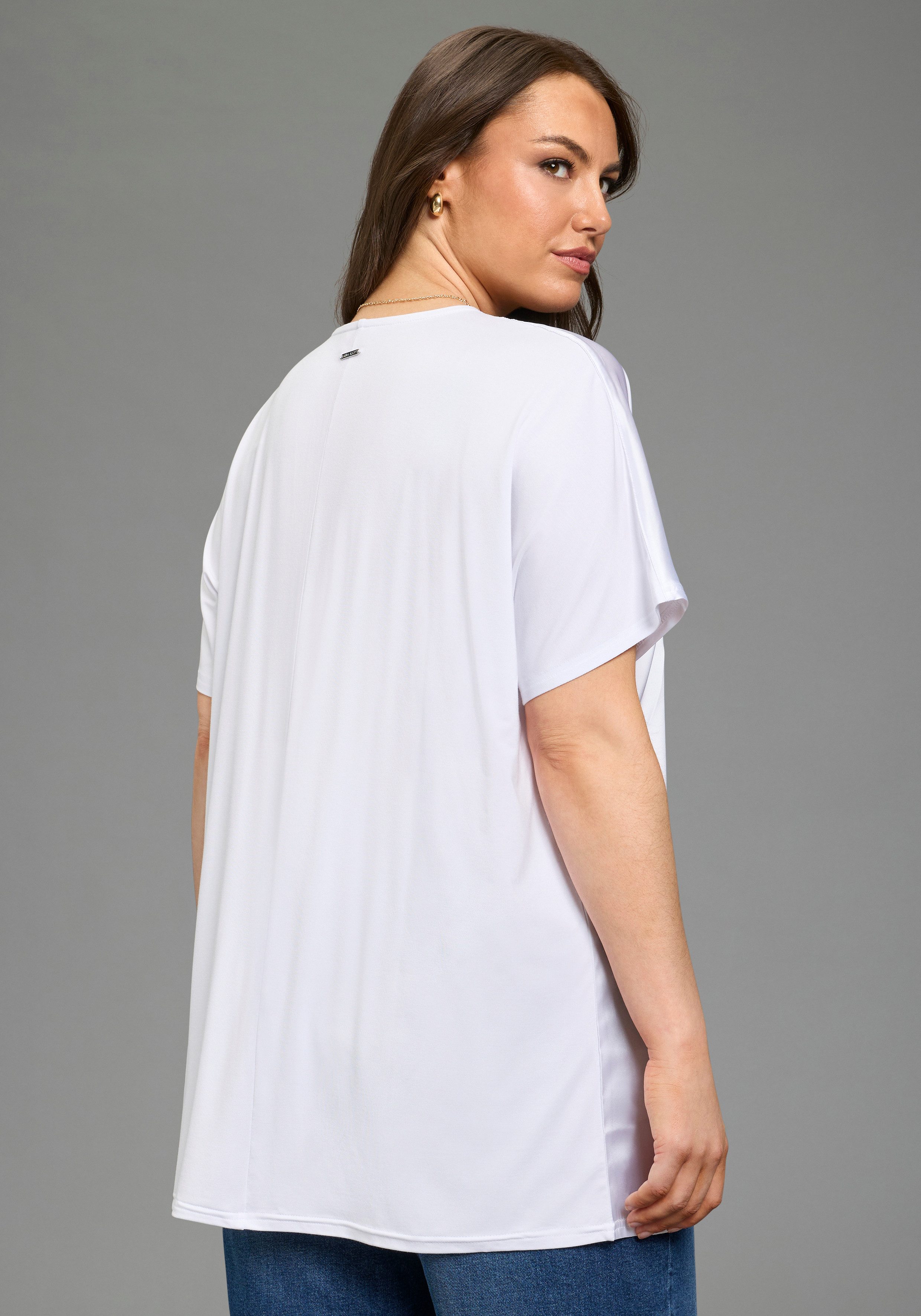 Laura Scott CURVE Satinbluse figurumspielende Passform, mit Falteneinsatz v günstig online kaufen