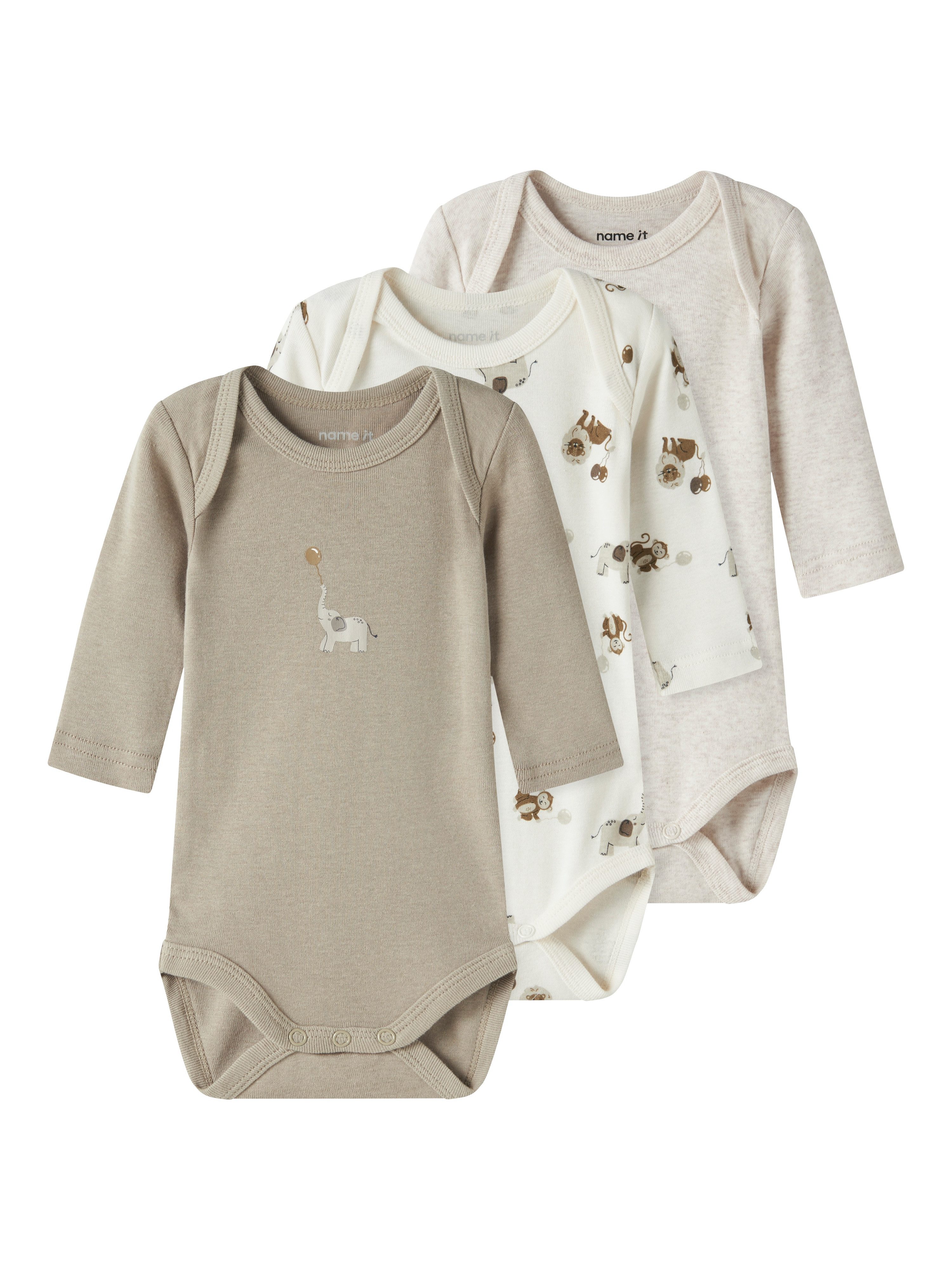 Name It Langarmbody NBNBODY 3P LS ANIMAL NOOS (Packung, 3-tlg)