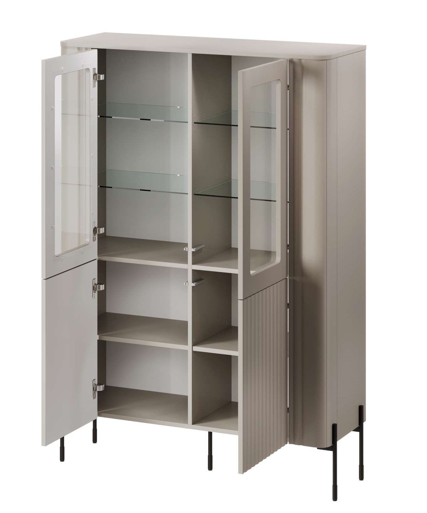 99rooms Vitrine Reva (Standvitrine, Wohnmöbel) mit Glastüren, aus Holzwerkstoff, schwarze Metallfüße