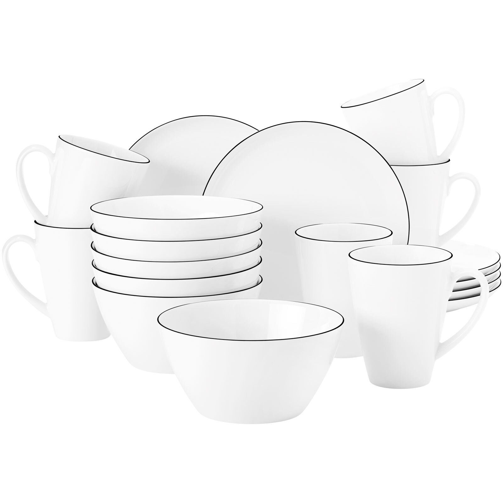 Seltmann Weiden Kombiservice Lido Black Line Frühstücks-Set 18er Set (18-tlg), Porzellan