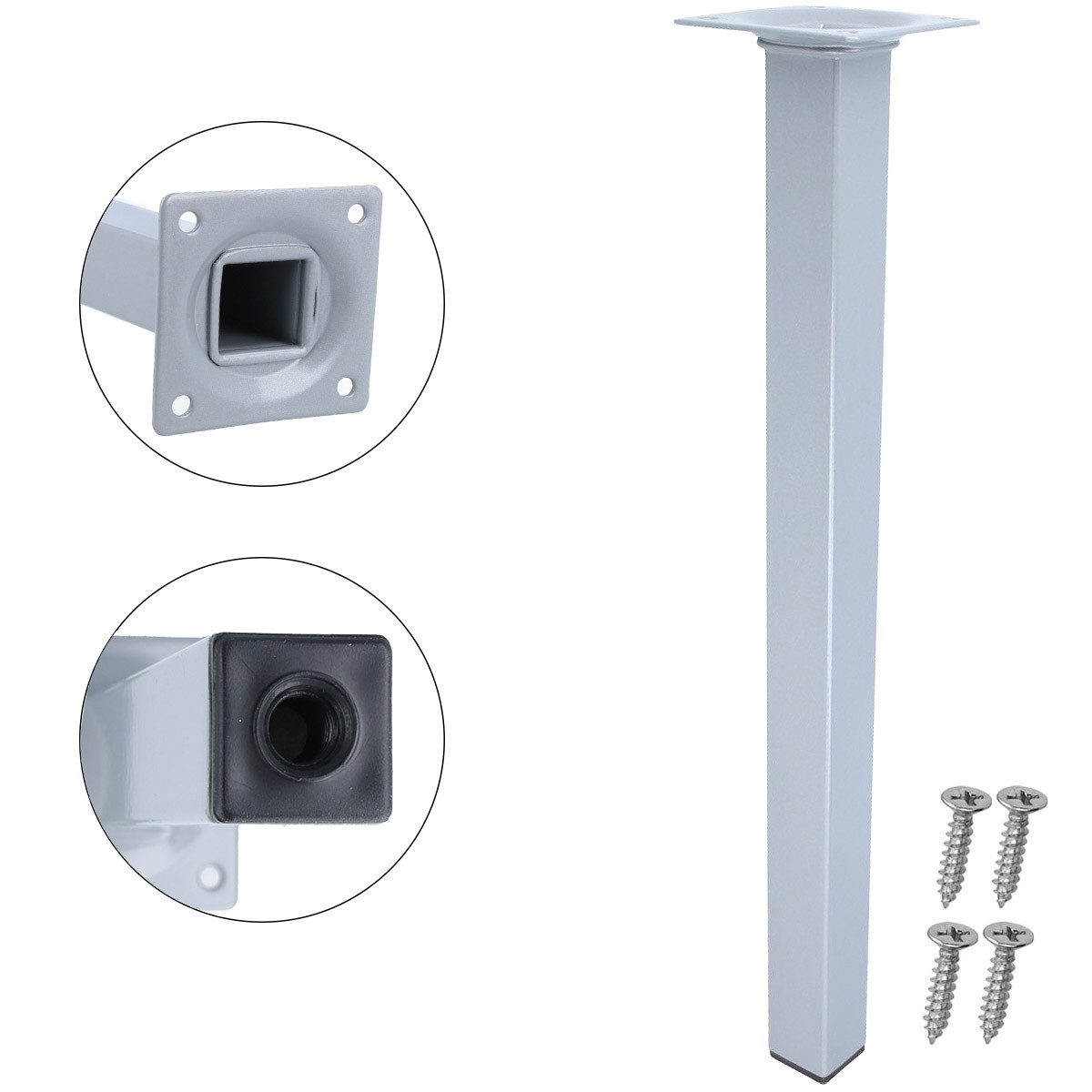 Möbelfuß Möbelbein M10 Gewindegang Silber Möbelstütze Eckig