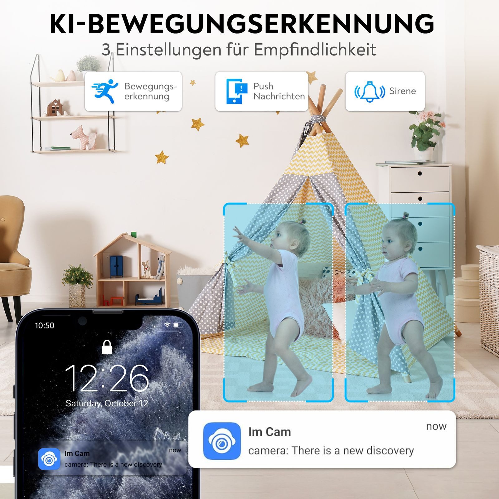 LUVISION Überwachungskamera WLAN PTZ Video KI Anrufkamera Telefonkamera für Senioren Überwachung (Innenbereich, 1-tlg., WLAN PTZ Überwachung Kamera Autotracking – Bild 5 von 5