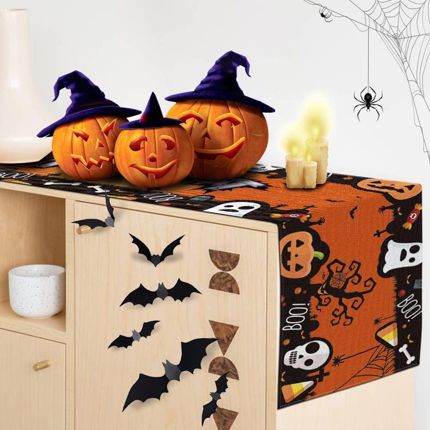 LAPAPRO Tischläufer Halloween Tischläufer,Totenkopf-Print Feiertagsdekoration Esstisch, 1 Stück, 33 x 183 cm