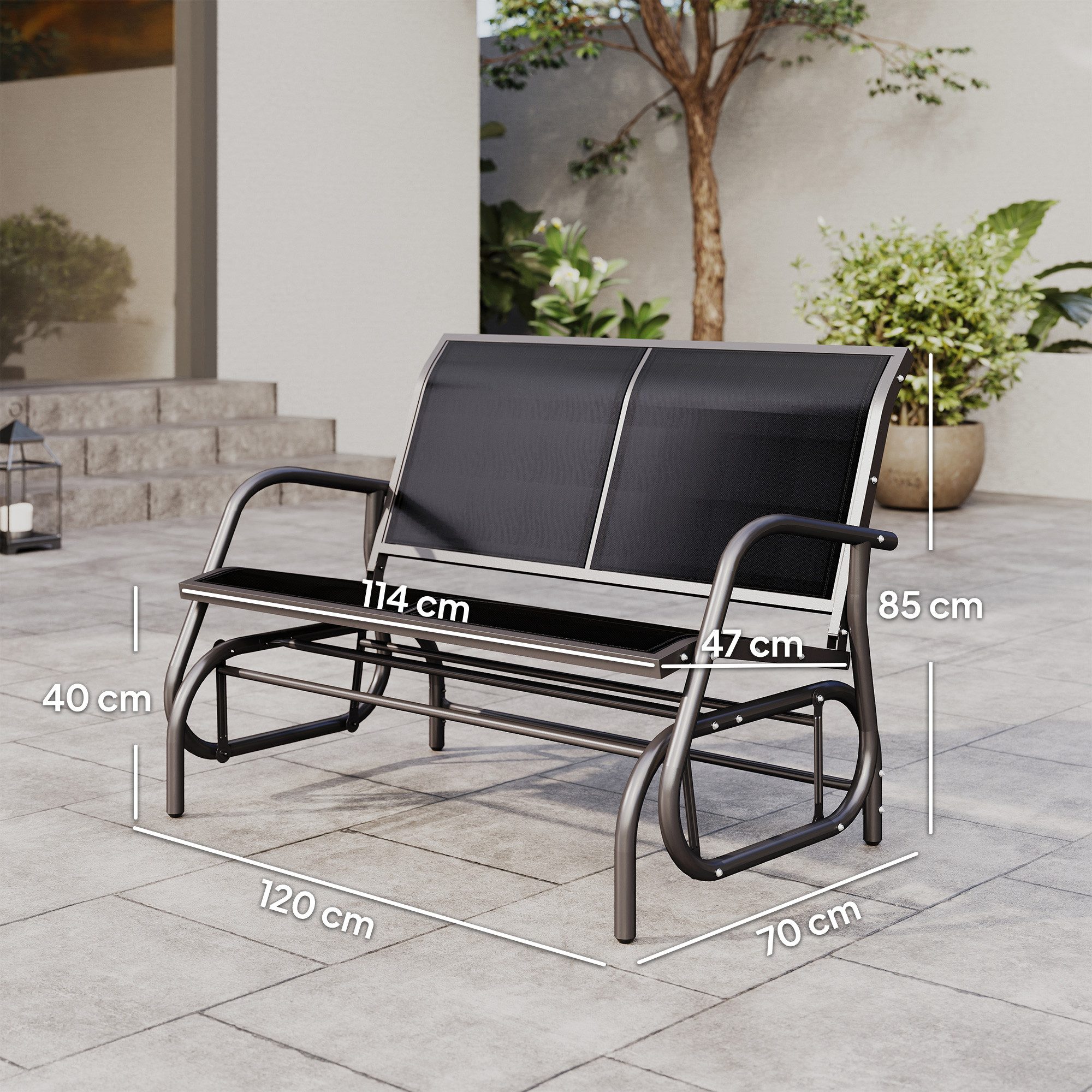 Outsunny Gartenbank Schaukelbank (Gartenschaukel, 1-St., 2-Sitzer Schaukelstuhl), für Garten, Terrasse, Veranda 120 x 70 x 85 cm Schwarz