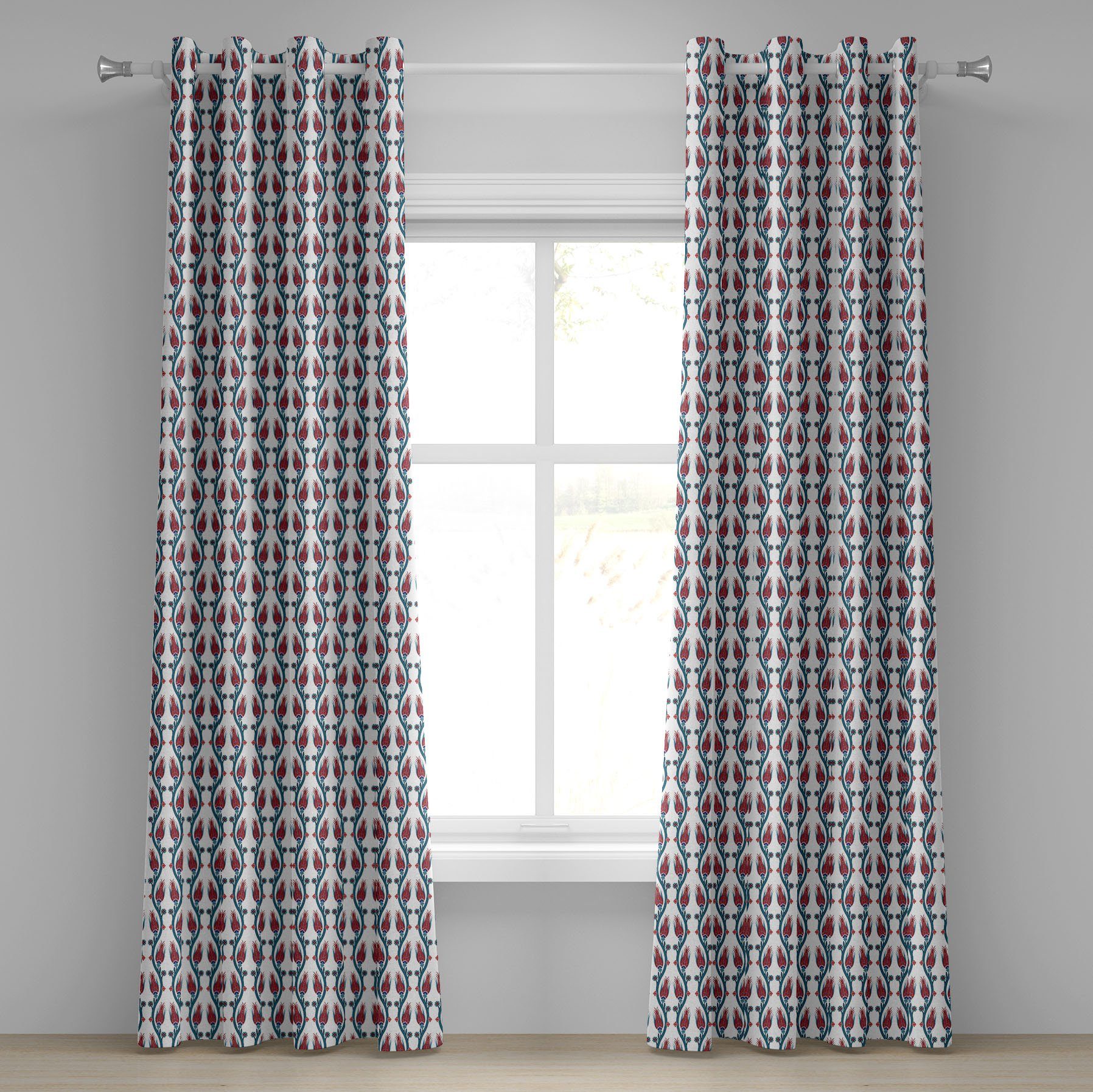 Gardine Dekorative 2-Panel-Fenstervorhänge für Schlafzimmer Wohnzimmer, Abakuhaus, Teal man-Art-Blumenkunst