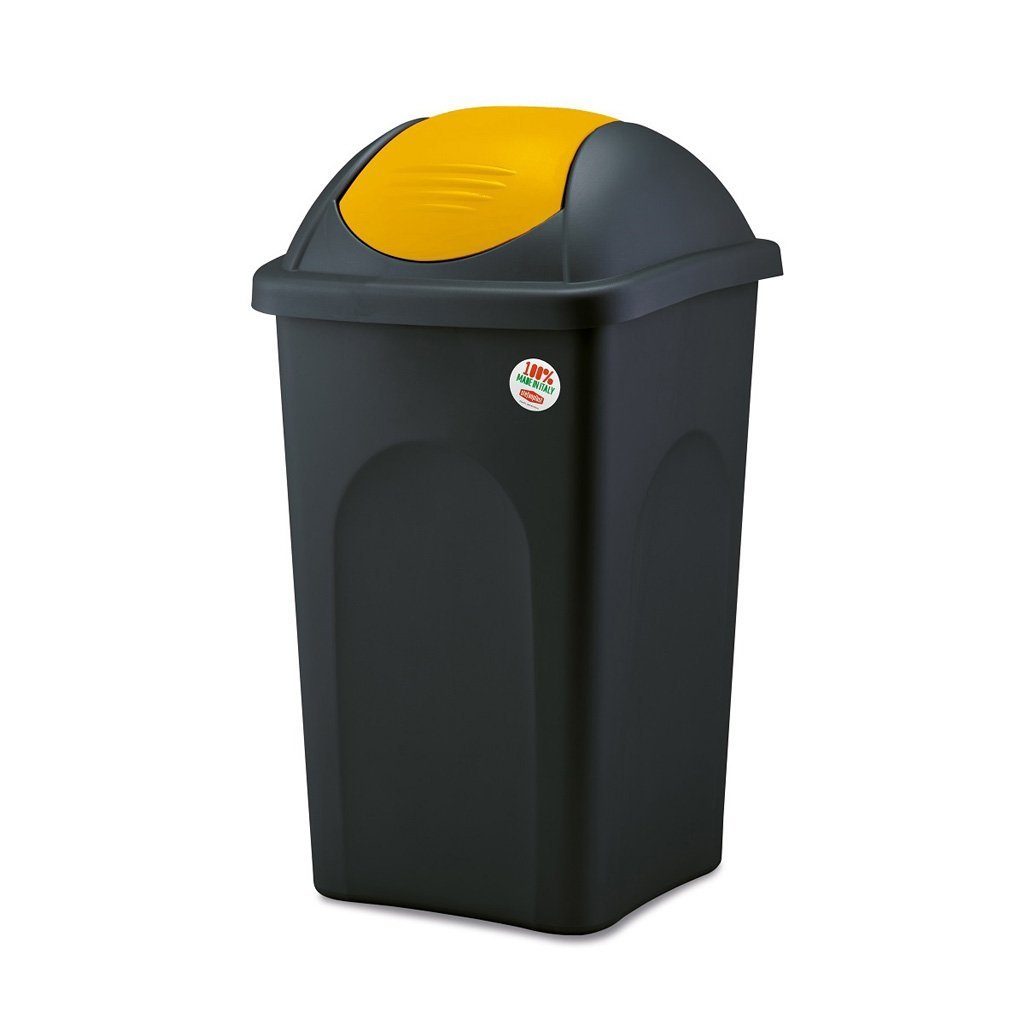 Kreher Mülltrennsystem Set: 3 x Abfalleimer mit Schwingdeckel 60 Liter in Blau, Grün und Gelb, 3 x 60 Liter