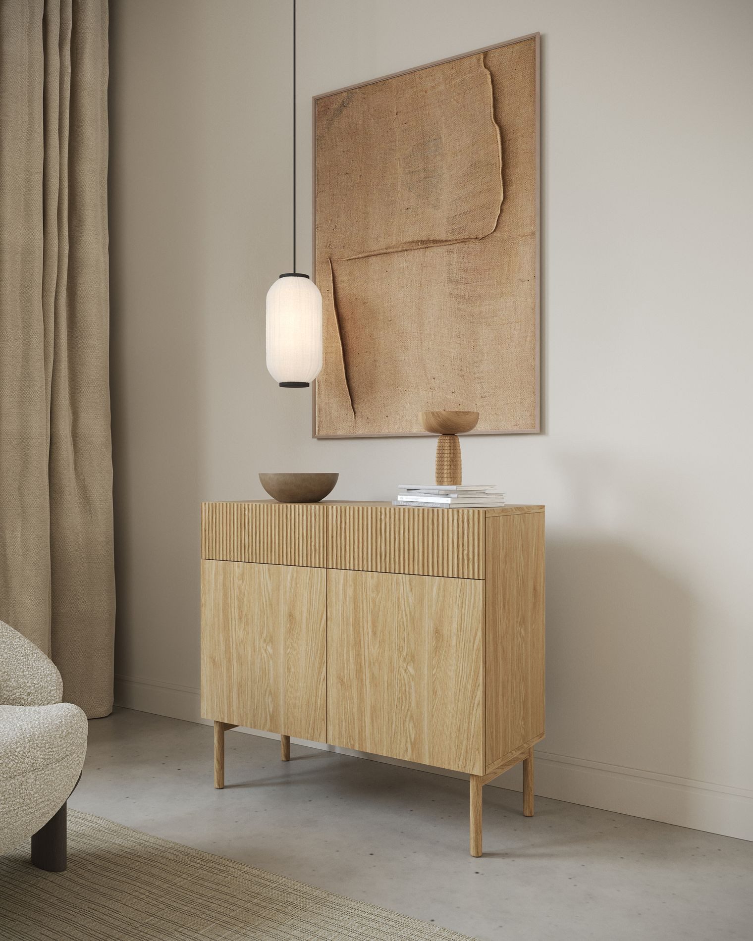 Selsey Sideboard NOLIE, 2-türig mit 4 Fächern, 2 Schubladen, Holzbeinen, 100 cm