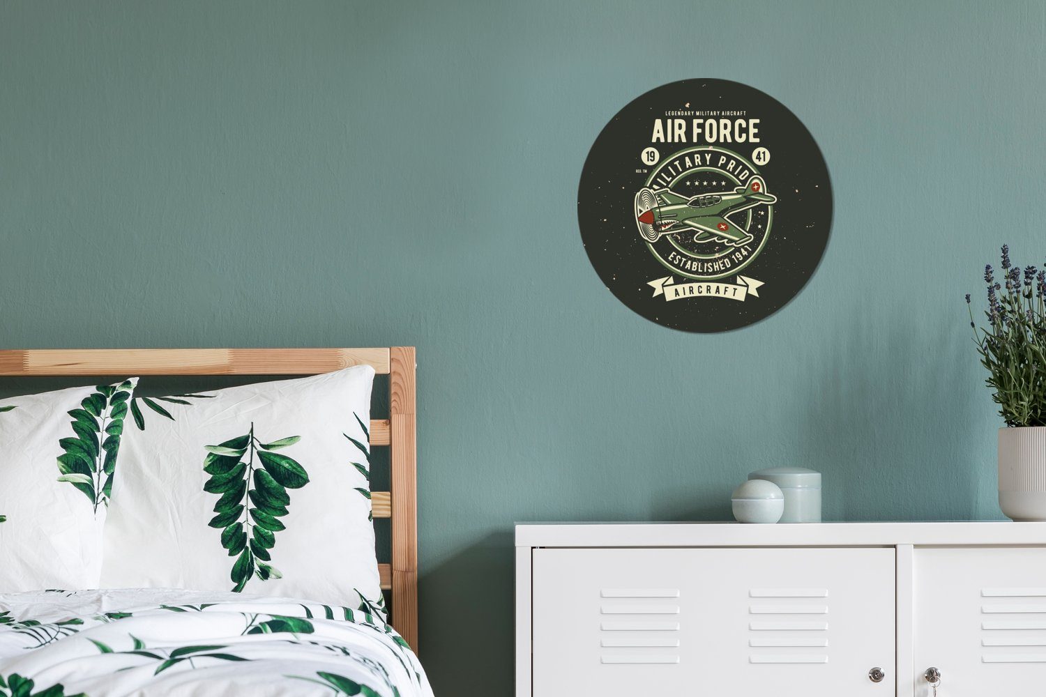 Wohnzimmer Flugzeug Armee - - MuchoWow St), Rund, Mancave Tapetenaufkleber, Wandsticker Altmodisch für (1 - Tapetenkreis Kinderzimmer,