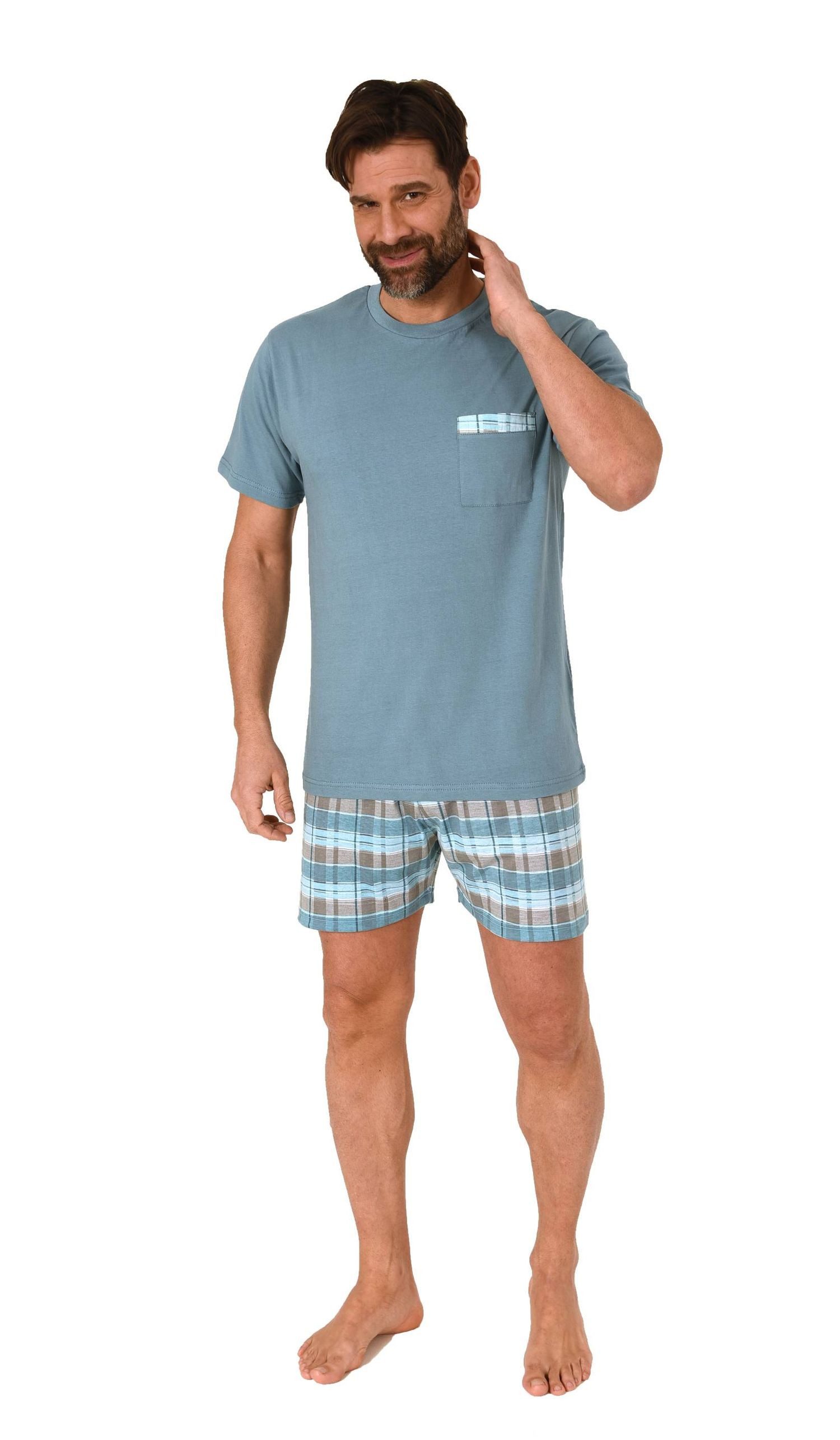 Normann Pyjama Normann Herren kurzarm Schlafanzug Shorty mit karierter Hose günstig online kaufen