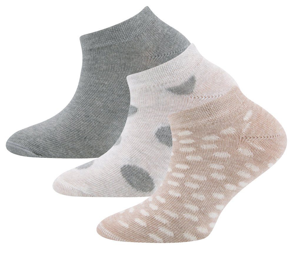 Ewers Sneakersocken Ewers Mädchen Sneaker Strümpfe Söckchen 3er Pack Punkte grau beige (3-Paar)