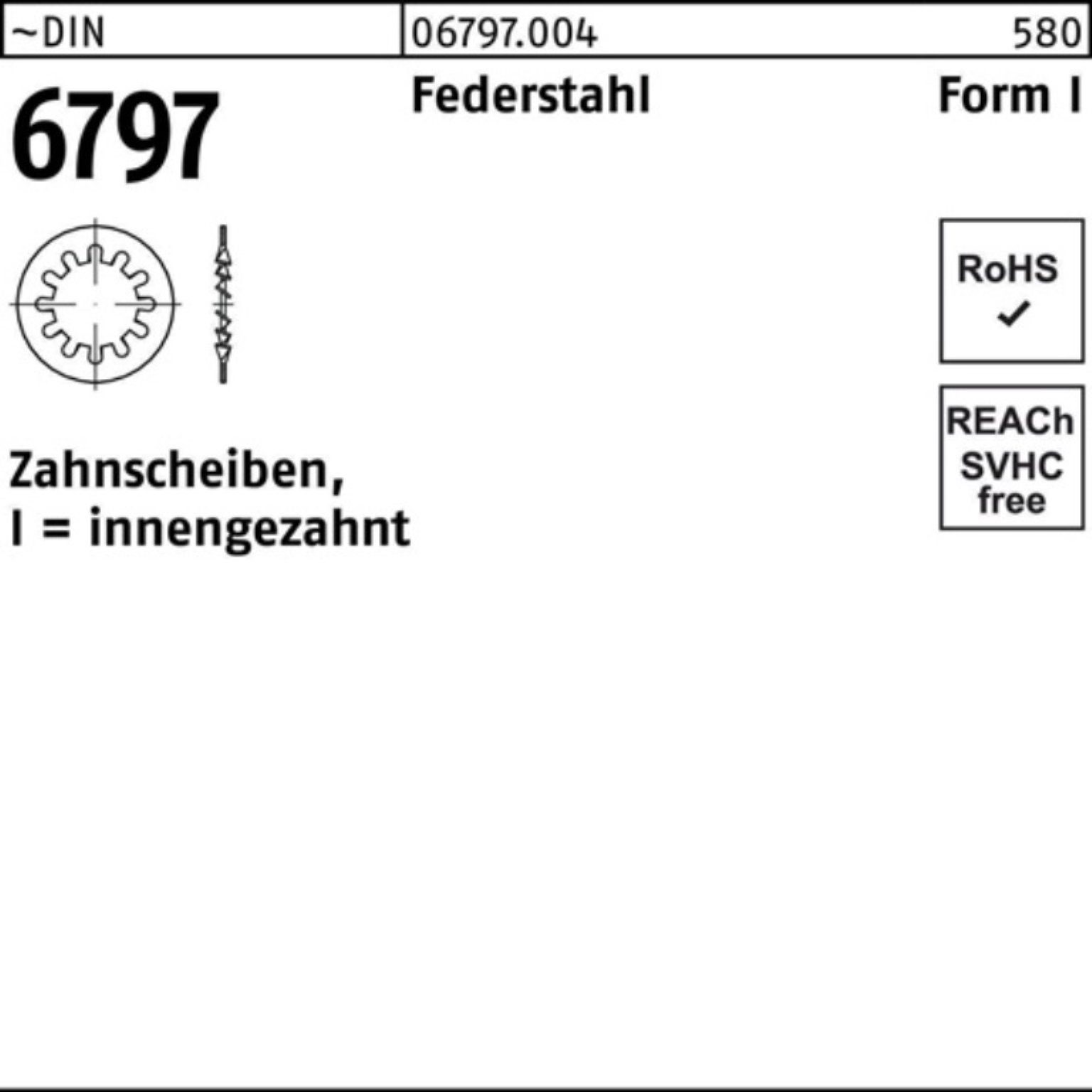 Reyher Zahnscheibe 100er Pack Zahnscheibe DIN 6797 FormI innengezahnt I 15 Federstahl 100