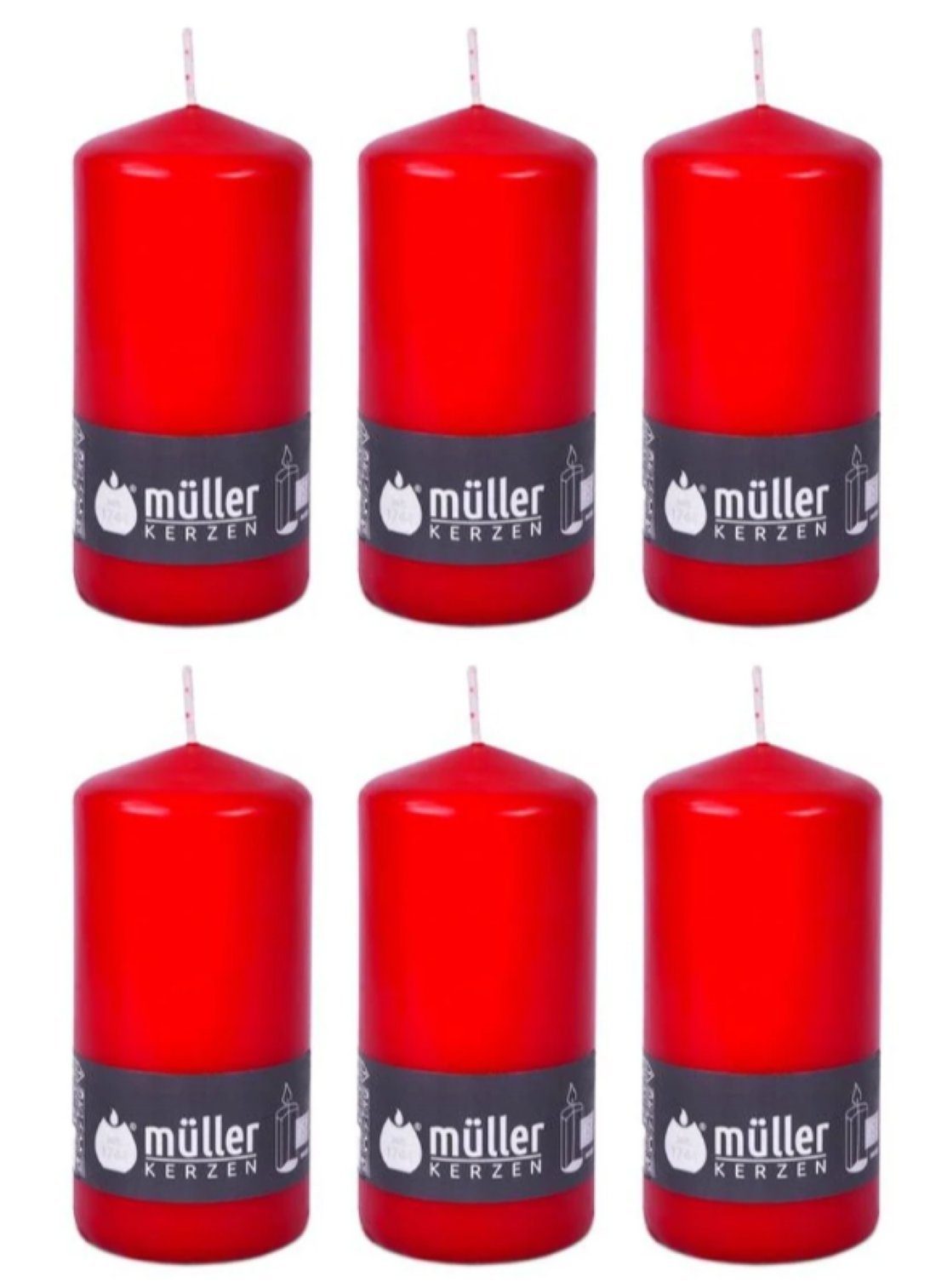 Müller Kerzen Stumpenkerze 6er Set Stumpenkerzen, selbstlöschend, Kaminrot  (1-tlg), RAL Qualität-Rauch-und Rußarmes abbrennen