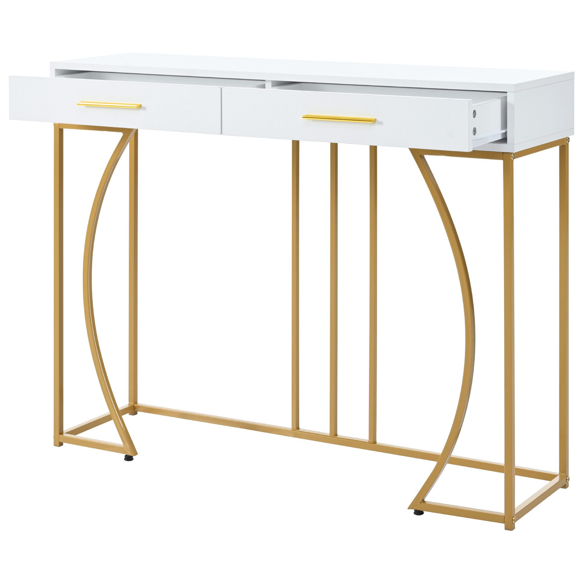 EXTSUD Konsolentisch Konsolentisch 110×32×85 cm – Metall & MDF, 1 Schublade, leichter Luxus, Breite 32 cm