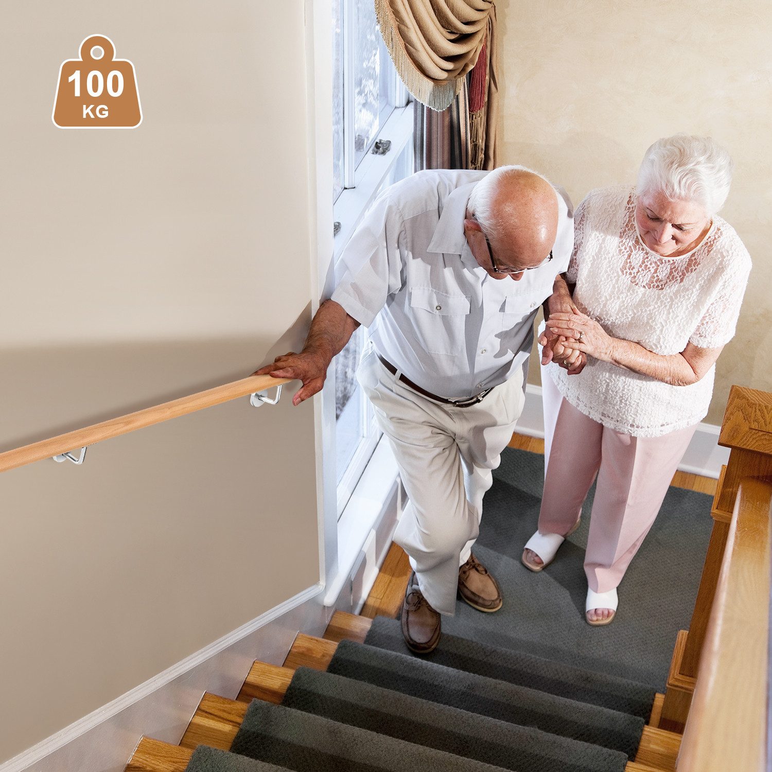 Clanmacy Handlauf 50cm mit gewinkelte Halter Stufe Wand Geländer Handlaufset, 50 cm Gesamtlänge, (Wandhandlauf Wandhalterung Innen & Außen), Wandhandlauf Wandha – Bild 5 von 5