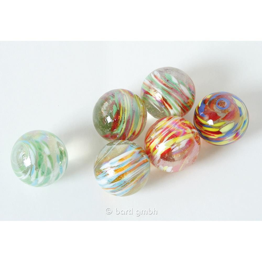Bartl Spiel Glas Murmeln 40 mm 6 Stück, Deko Glaskugeln Netz