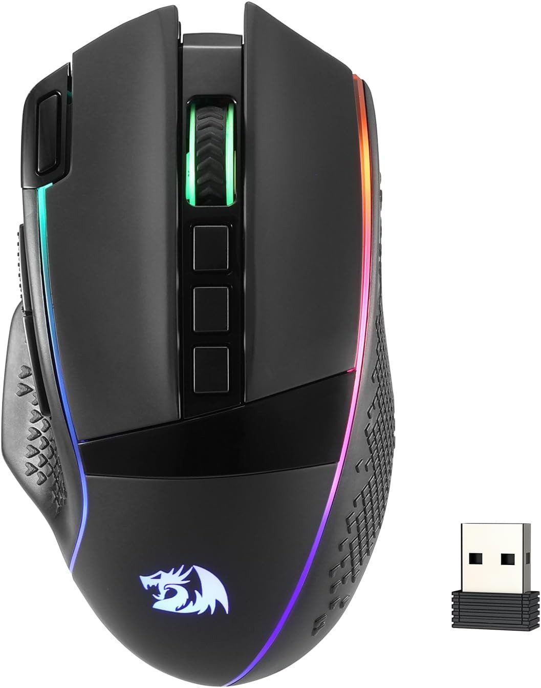 Redragon M991 Maus, RGB, 2,4 GHz/Bluetooth/kabelgebunden Gaming-Maus (Bluetooth, Funk (2,4 GHz), kabelgebunden (USB), 1000Hz Abfragerate, bis 26000 DPI, 9 programmierbare Tasten)