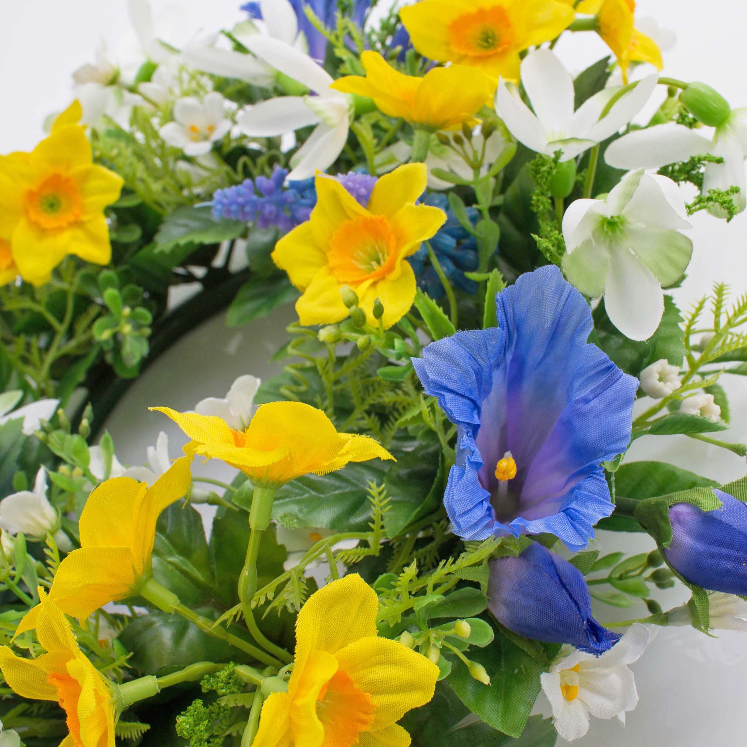 Kunstkranz Frühlingskranz Filippa, Narzisse, Hyazinthen, gelb - blau, Ø 30cm, artplants, Höhe 9.0 cm