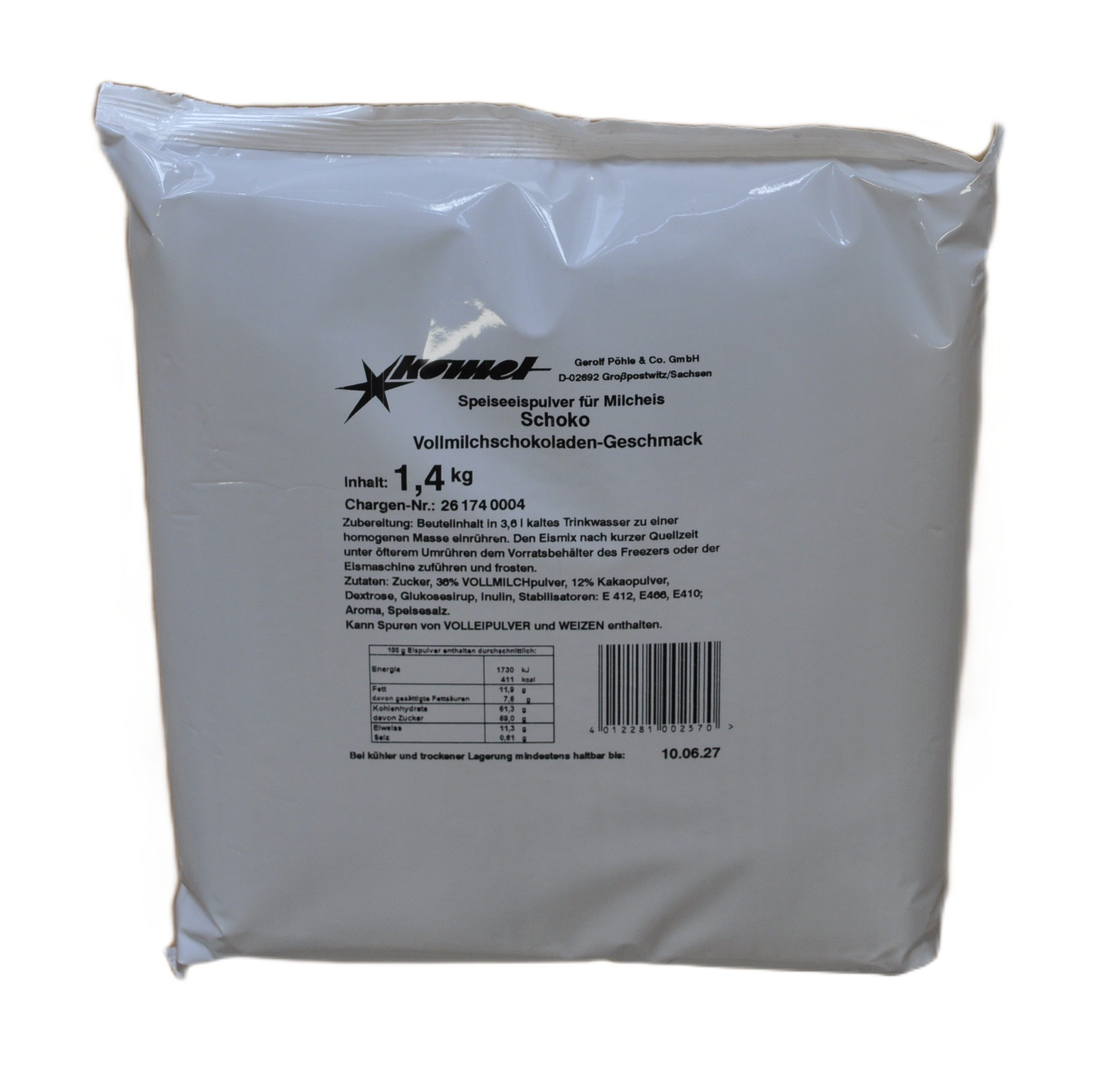 Komet Dessertpulver Vollmilchschokolade 1,40 kg, 1400 g, Eispulver Softeispulver Speiseeispulver Eismaschine