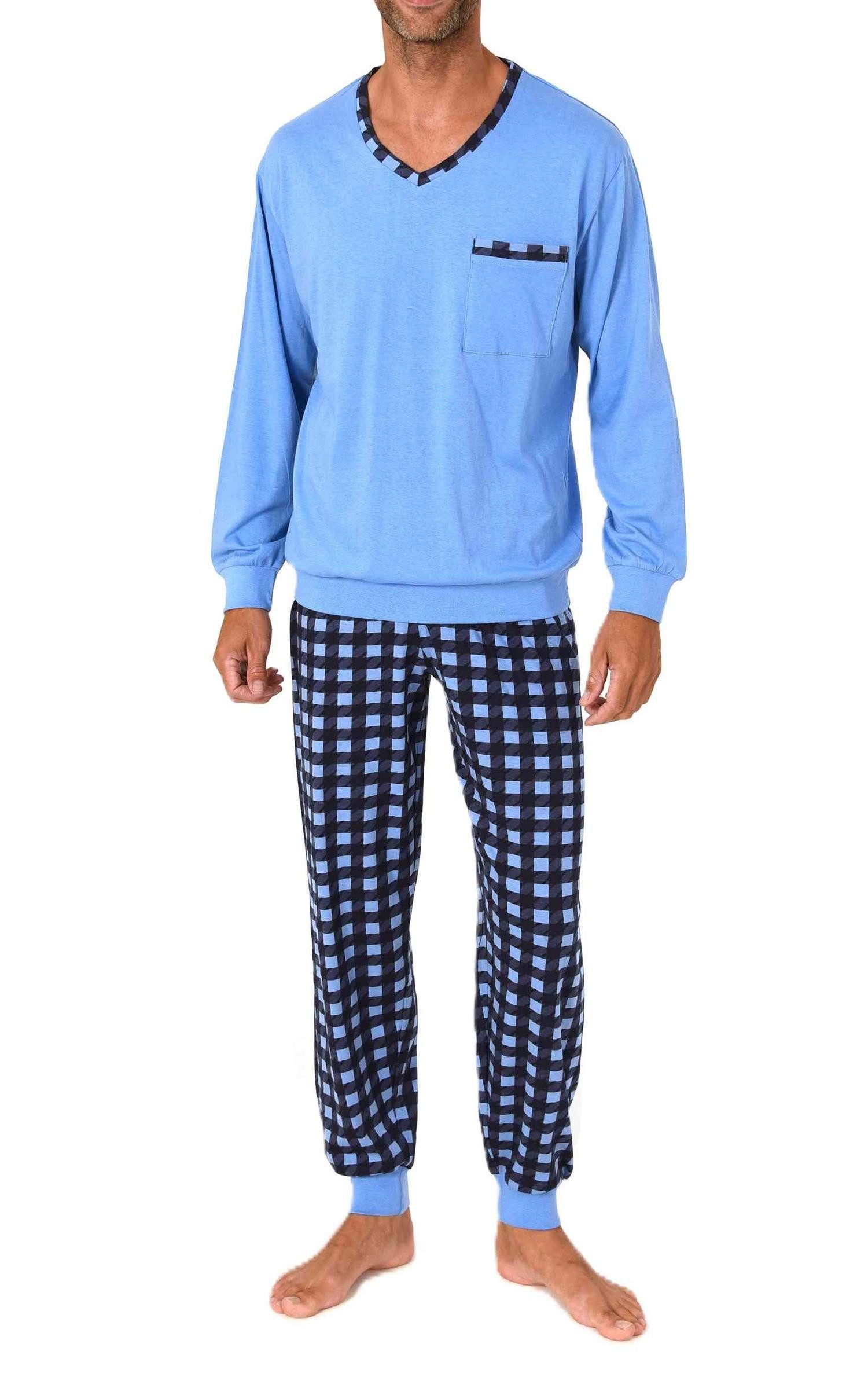 Pyjama Normann Herren Schlafanzug mit Bündchen und karierter Jersey Hose