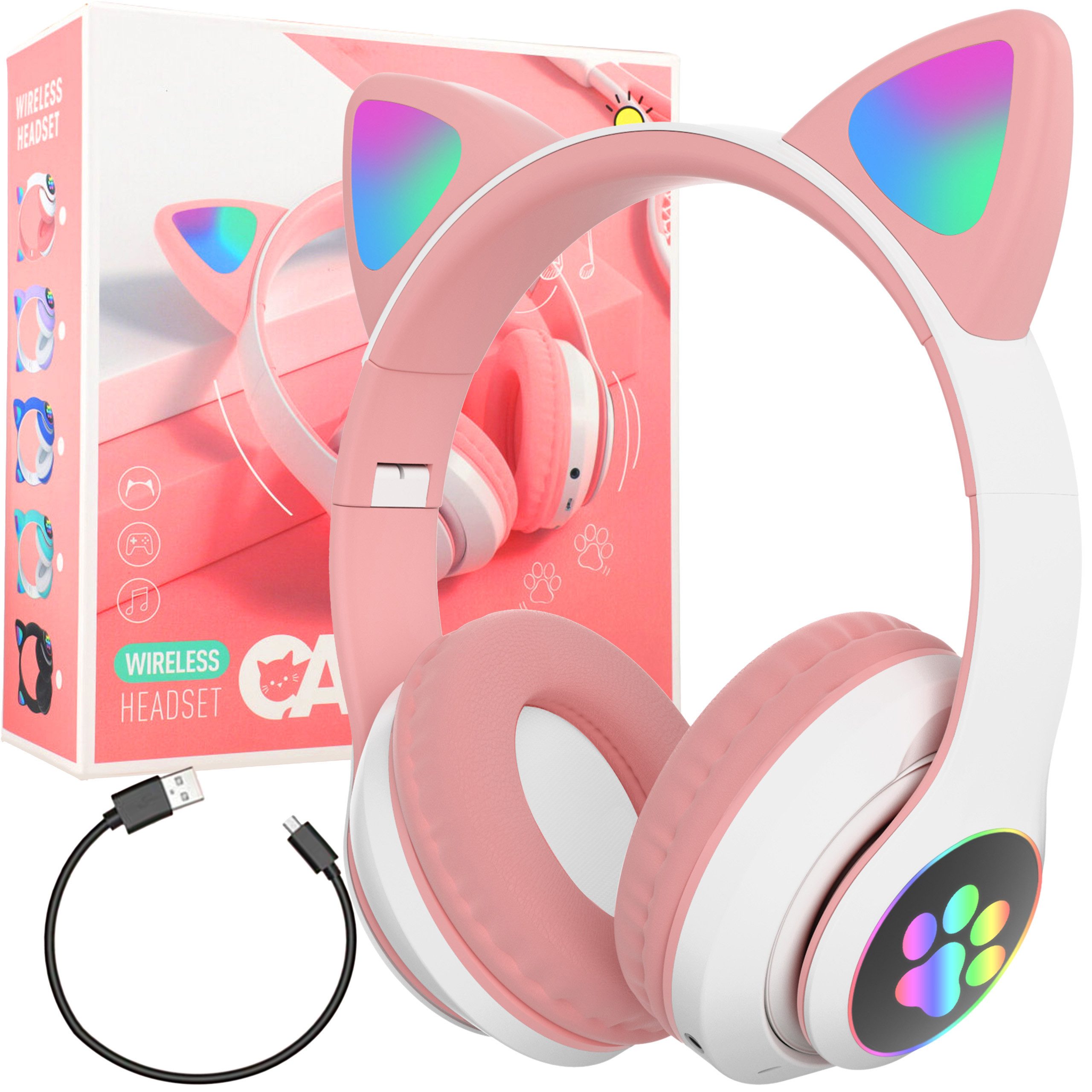 Retoo Наушники Kabellos Bluetooth 5.0 Katze Ohr LED Kinder Faltbare Headset Kinder-Kopfhörer (Kopfhörer für Kinder über Ohr mit Bluetooth 5.0)