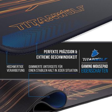 Titanwolf Gaming Mauspad, XXL, glattes Stoffgewebe, Speed Mousepad 900 x 400mm große Fläche