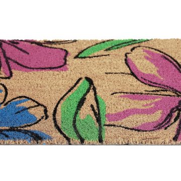Fußmatte Kokos Fußmatte mit Blumen-Motiv, relaxdays, Höhe: 15 mm