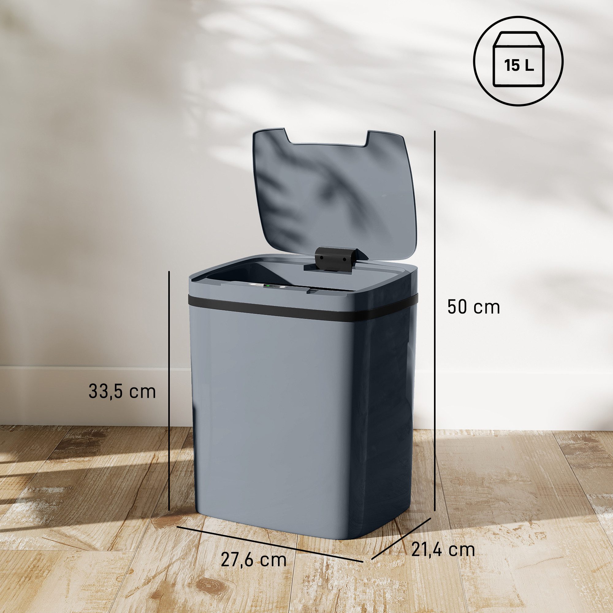HOMCOM Mülleimer Sensor 15L mit zwei Öffnungsmodi Abfalleimer Kunststoff, für Küche, Büro, Grau