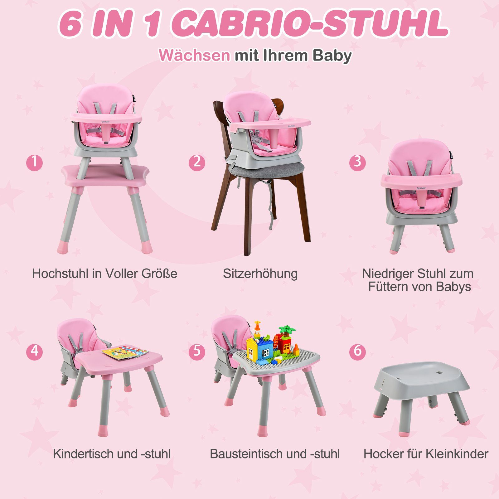 COSTWAY Hochstuhl, 6in1 Kombihochstuhl, mit Sicherheitsgurt günstig online kaufen