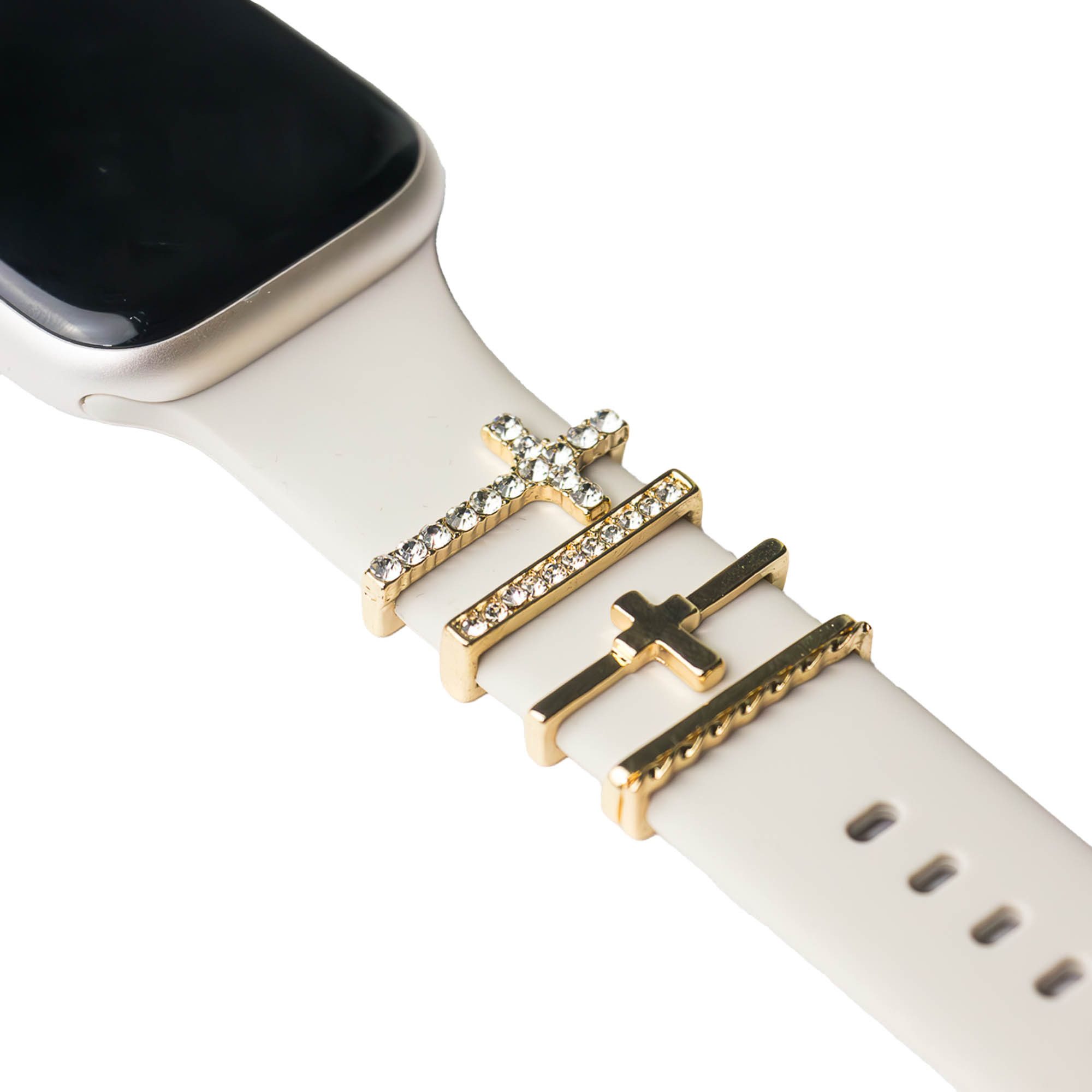 ARTVALL Smartwatch-Armband Apple Watch Charms Set 38/40/41mm & 42/44/45/49mm, Watch Band Charms Kreuz Strasssteine Giltzer Gold