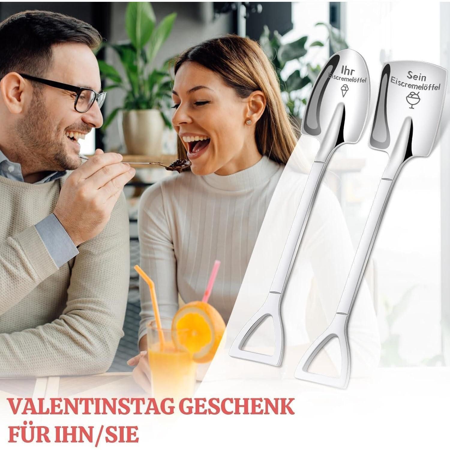LuxusKollektion Eislöffel Eislöffel 2er Set mit Gravur Geschenkbox Hochzeitsgeschenk Brautpaar
