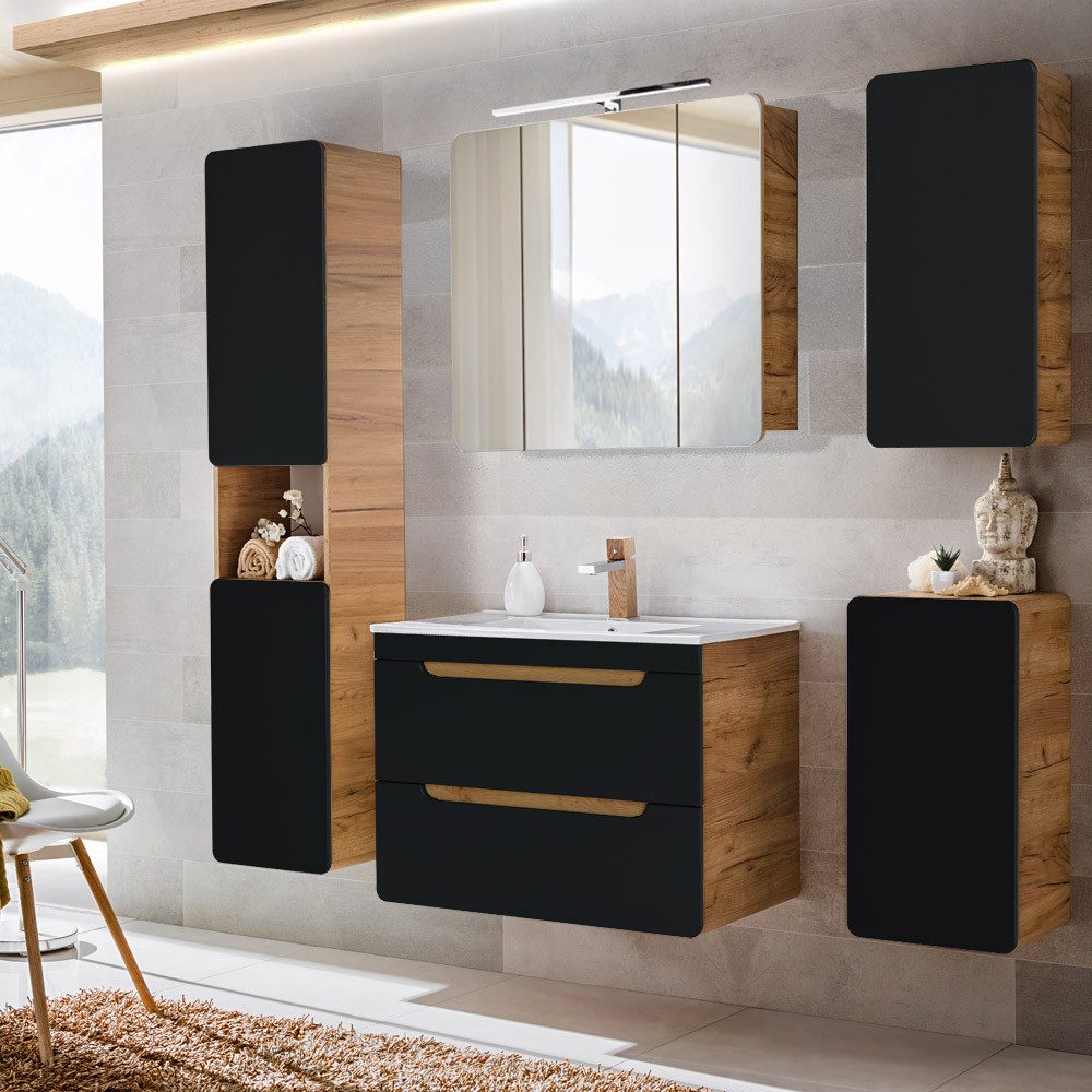 Lomadox Badmöbel-Set NEW-LUTON, (Spar-Set, 5-St), Wotan Eiche Nb. mit 80 cm günstig online kaufen