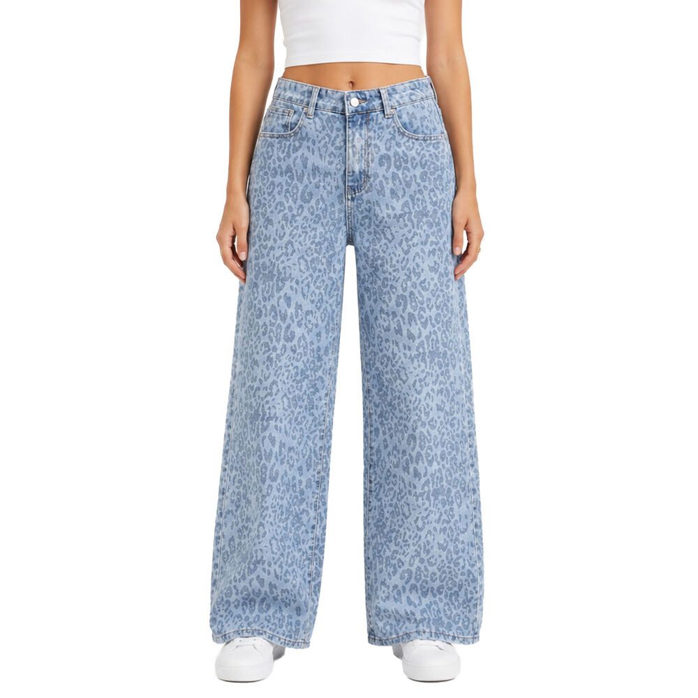 Ital-Design Weite Jeans Damen Wide Leg Jeans mit Muster – Casual Streetwear (92375231) Animal Print Stretch High Waist Jeans in Blau