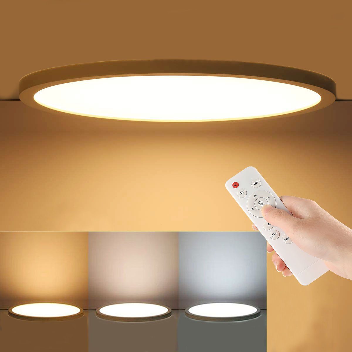 Panel, Deckenlampe, Dimmbar Flach Schlafzimmerlampen, Deckenleuchte oyajia integriert, Ultra Deckenlampe Deckenleuchte Fernbedienung LED Kaltweiß/Naturweiß/Warmweiß, 24W LED fest Rund / Wohnzimmer mit 36W Dünn