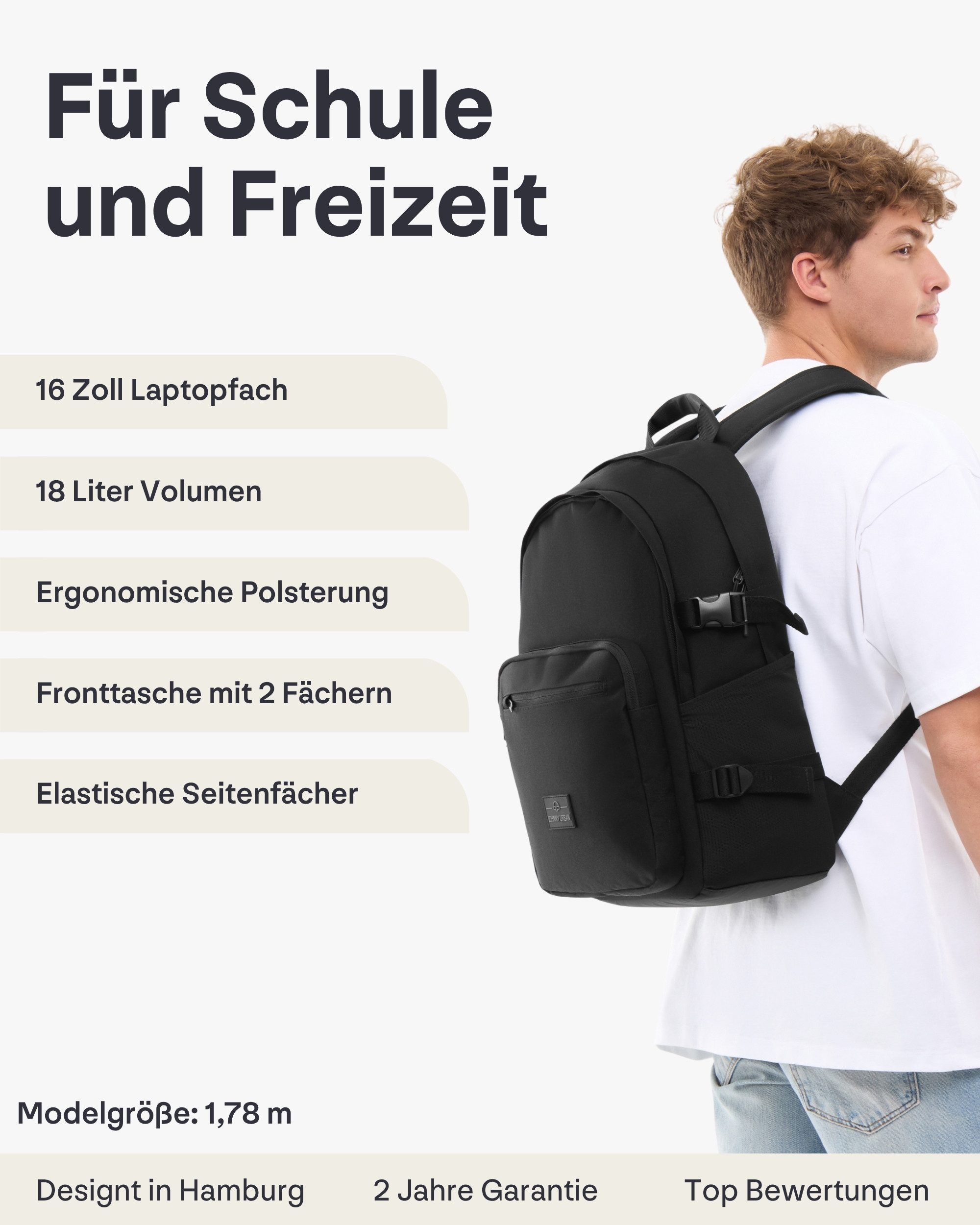 Johnny Urban Schulrucksack Lian Schulrucksack für Mädchen & Jungen (1-tlg), Funktionaler Rucksack für die Schule, Wasserabweisend