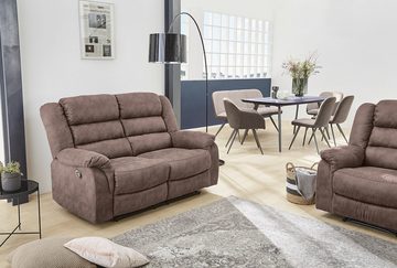 luma-home 2-Sitzer 15133, Sofa mit halbautomatischer Relaxfunktion 153 cm breit, Federkern, Wellenunterfederung, Bezug Mikrofaser, Vintage Grau Braun