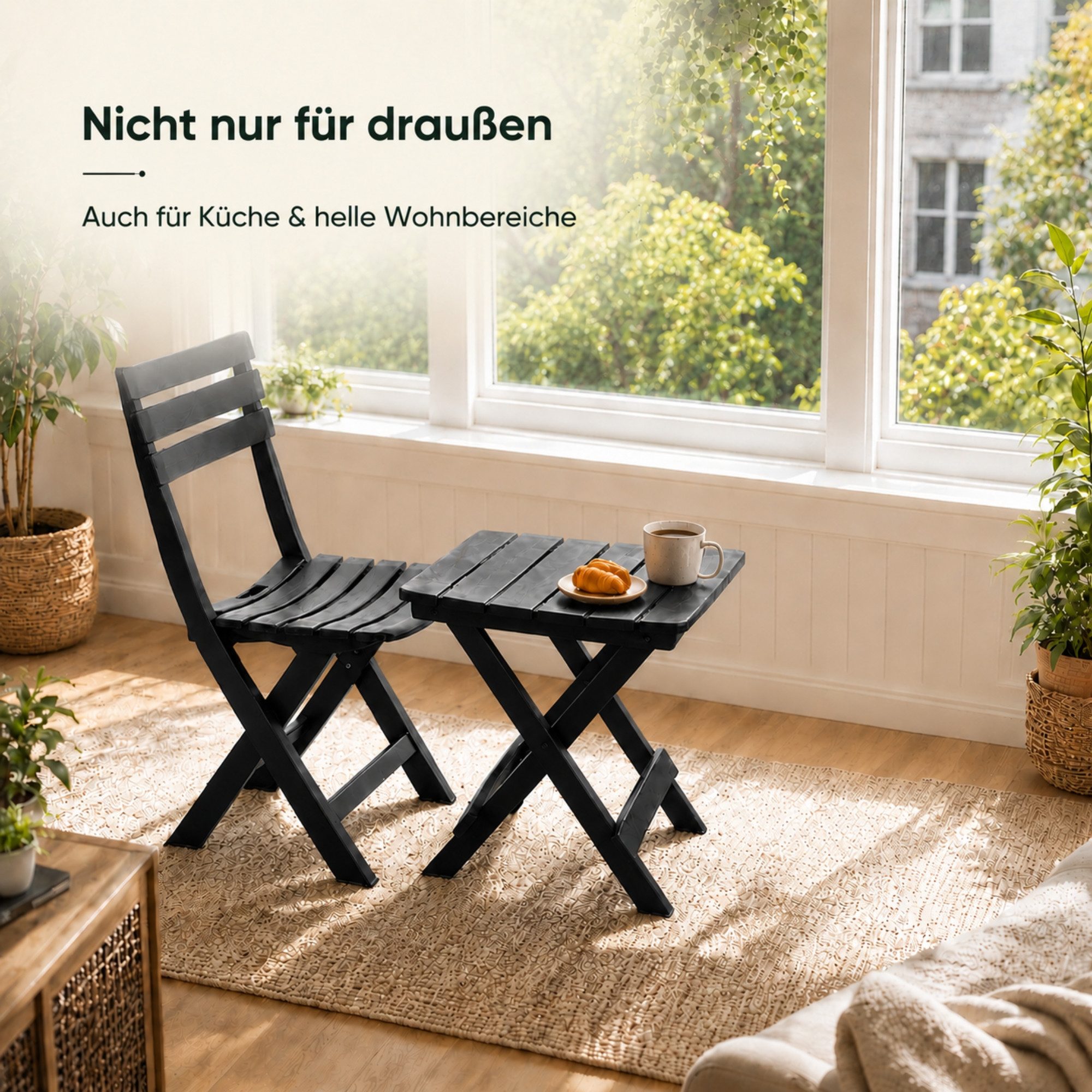 BigDean Gartenstuhl 2X Gartenstuhl und 1 Gartentisch klappbar Anthrazit Wetterfest (Set, 2 St), Platzsparende Maße, Pflegeleichte Oberfläche, Made in Italy – Bild 5 von 5