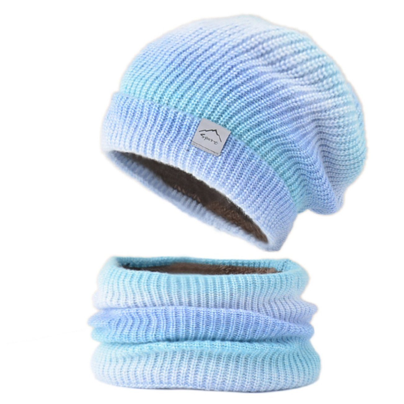 Union Reisen Mütze & Schal Warme Wollmütze mit Gehörschutz und Farbverlauf (1-tlg) blau
