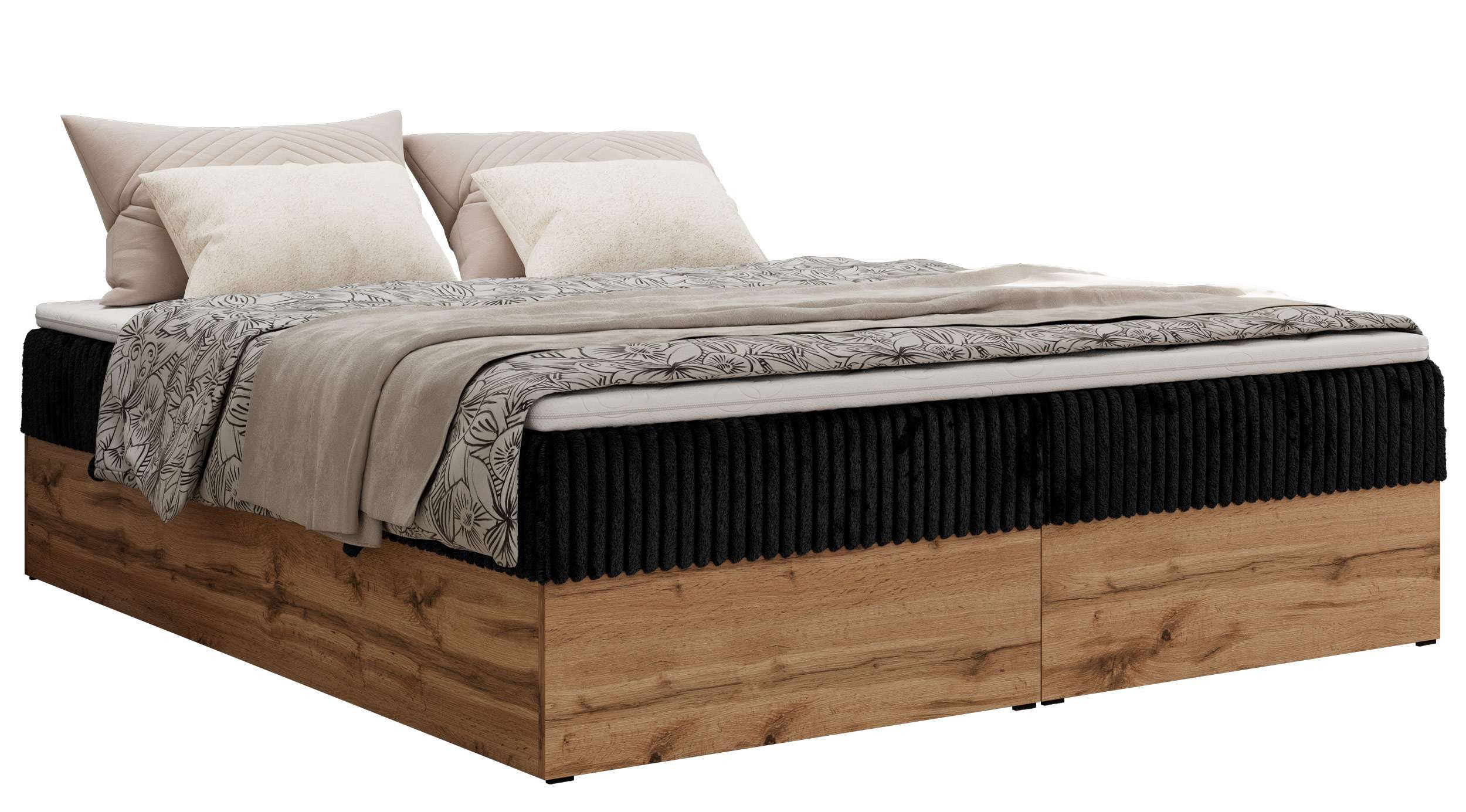 MKS MÖBEL Boxspringbett WOOD ZERO (Set, Bett, Polsterbett mit integrierten Matratzen, 2 Bettkästen, H3/H4), Topper T25 oder Visco optional, ohne Kopfteil