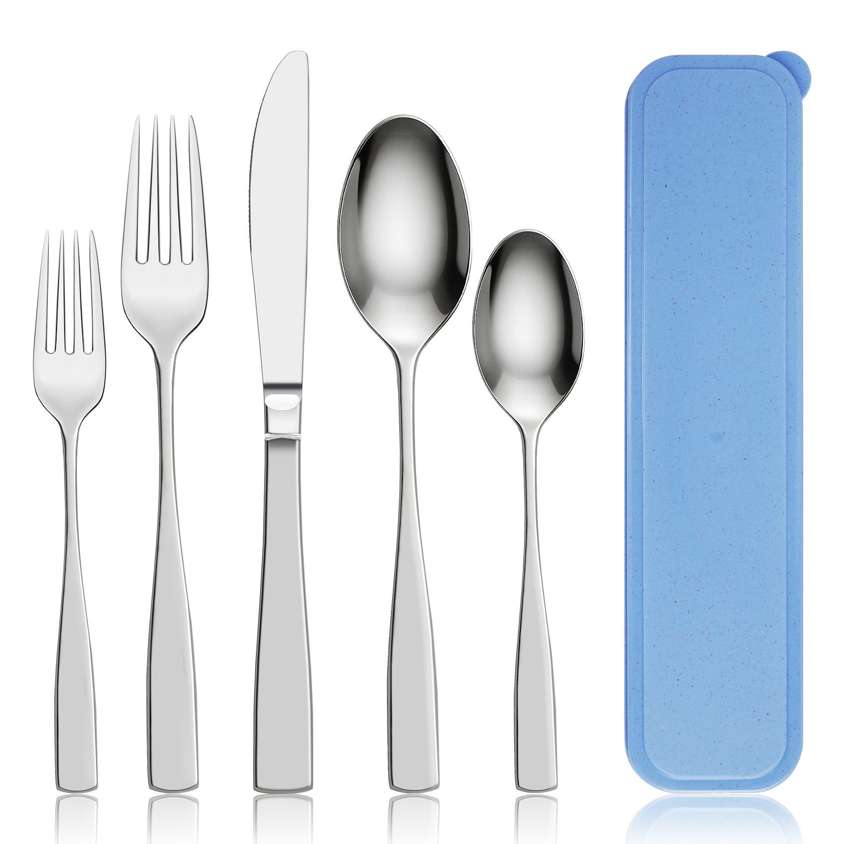 ElitVita Besteck-Set Camping Besteck, 5 Stück Edelstahl Reisebesteck mit Etui, für Outdoor (5-tlg), 1 Personen, Edelstahl, mit Löffel Gabel Steakmesser, für Reise Wandern Arbeit Schule