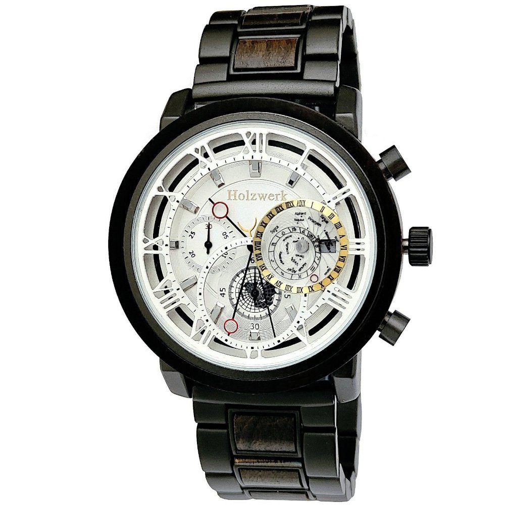 Holzwerk Chronograph Herren Edelstahl & Holz Designer Armband Uhr, (inklusive Armbandkürzer), Holz Unikate, ideal auch als Geschenk, Quarzwerk