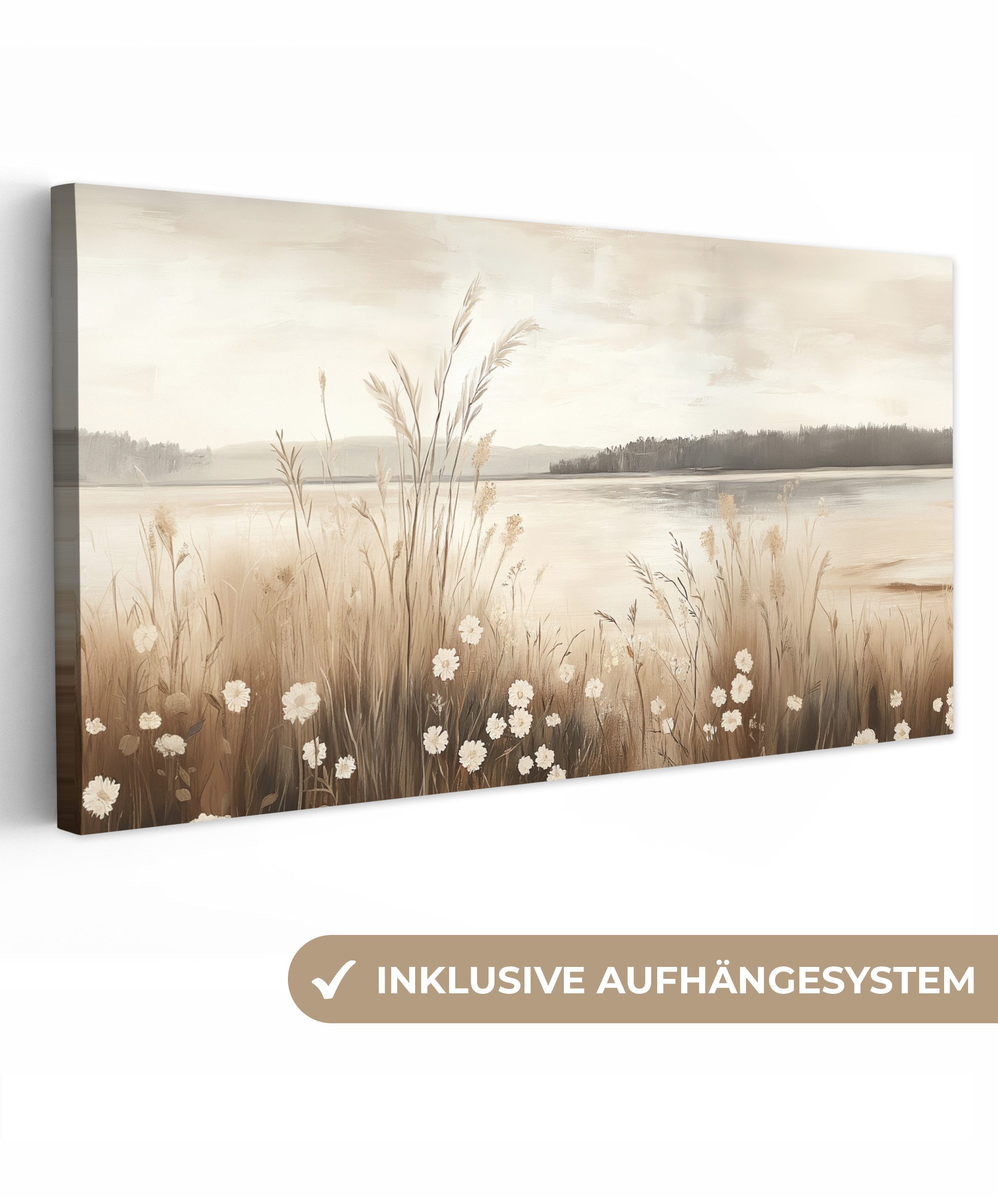 OneMillionCanvasses® Leinwandbild Panorama See - Wasser - Natur - Beige, Fo günstig online kaufen