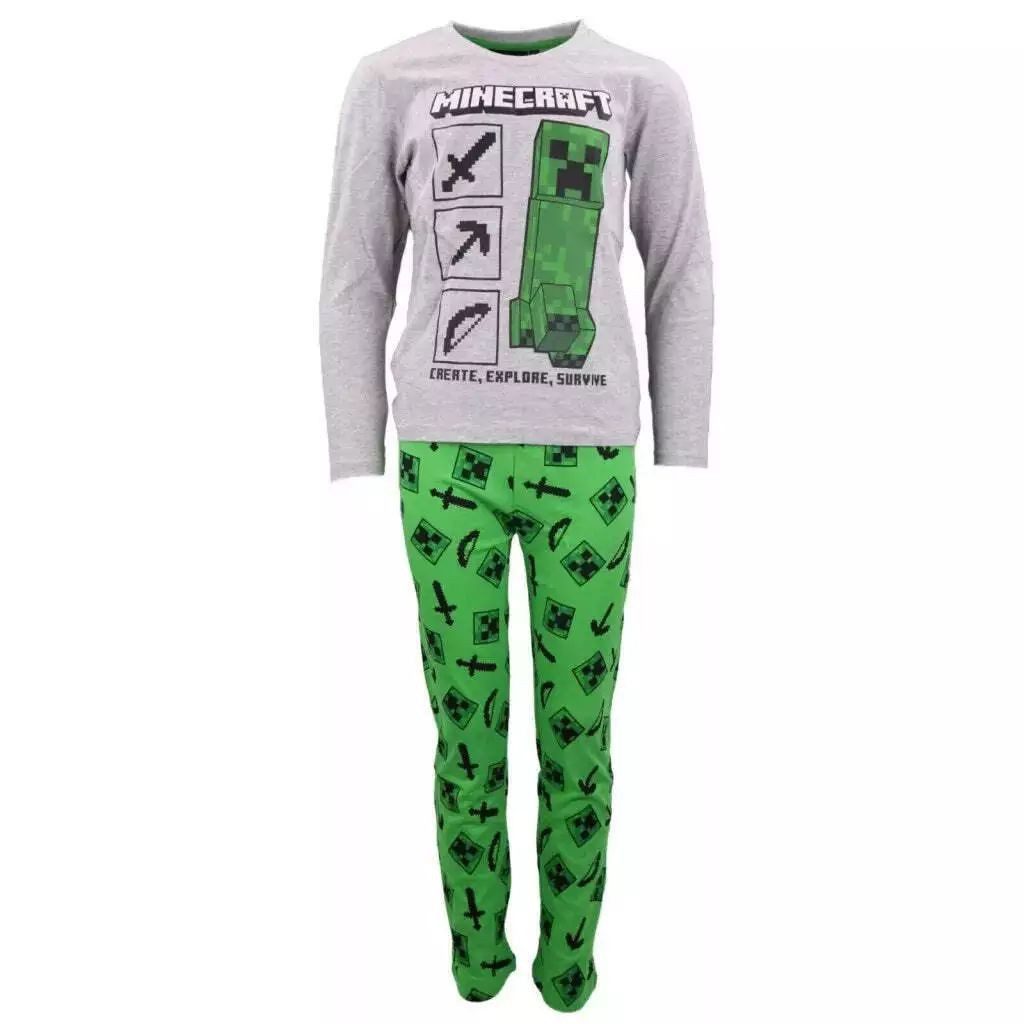 Minecraft Pyjama Langer Kinder Schlafanzug create, explore, survive Pjama 128 - 152