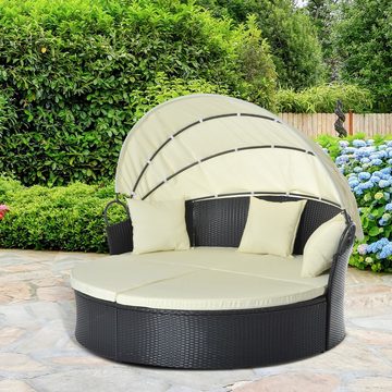 Outsunny Gartenlounge-Set Lounge Sonnenliege Garnitur Gartenset Creme, (Polyrattan Sonneninsel, 1-tlg., Polyrattan Sonneninsel), Mit 3 Dekokissen