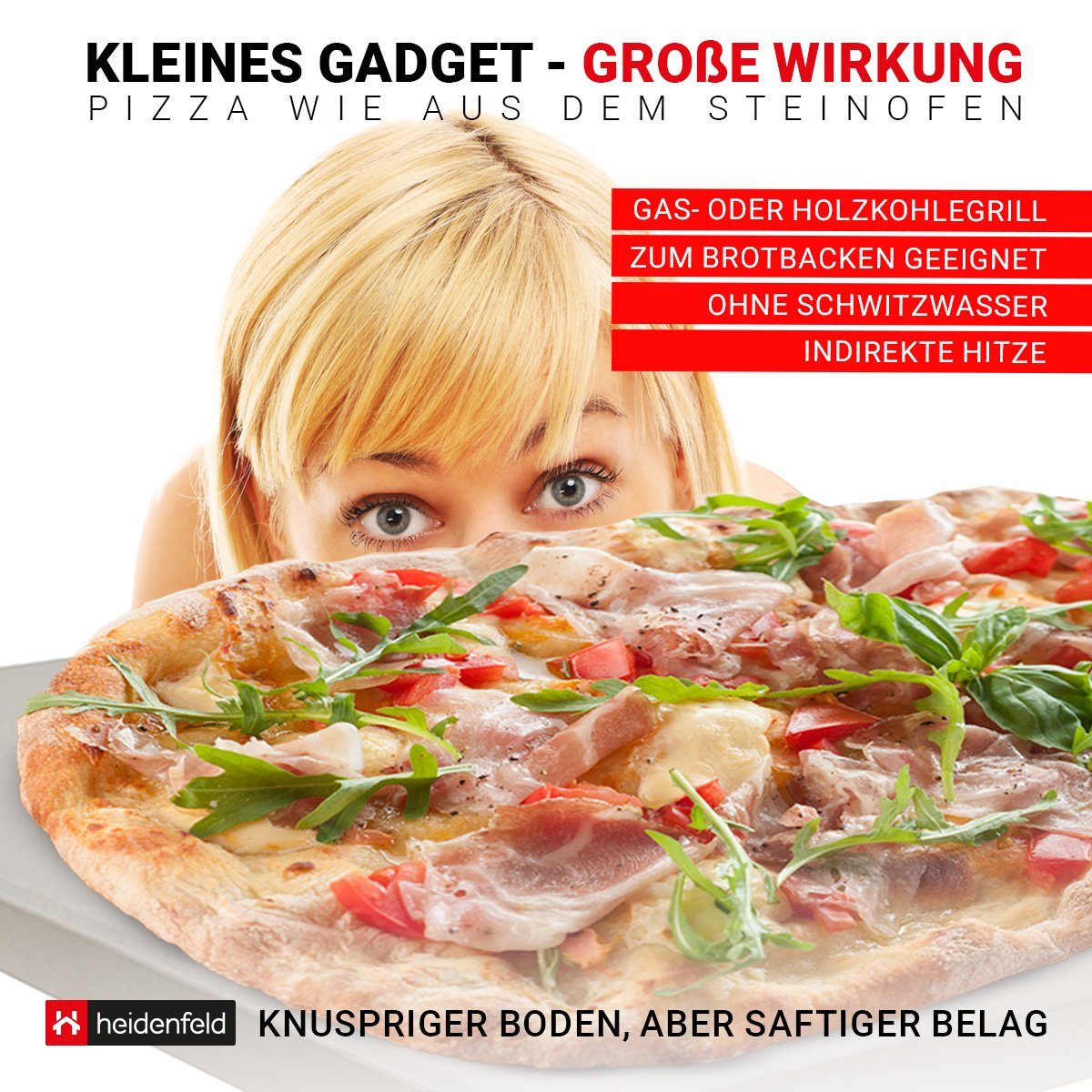 Heidenfeld Pizzastein XXL für Backofen 46,5 x 35,5 x 1,5 cm - Deutsche Qualitätsmarke, Cordierit, (rechteckig, 1-St., rechteckig Pizzastein für Grill), Cordierit - Gasgrill - Steinplatte