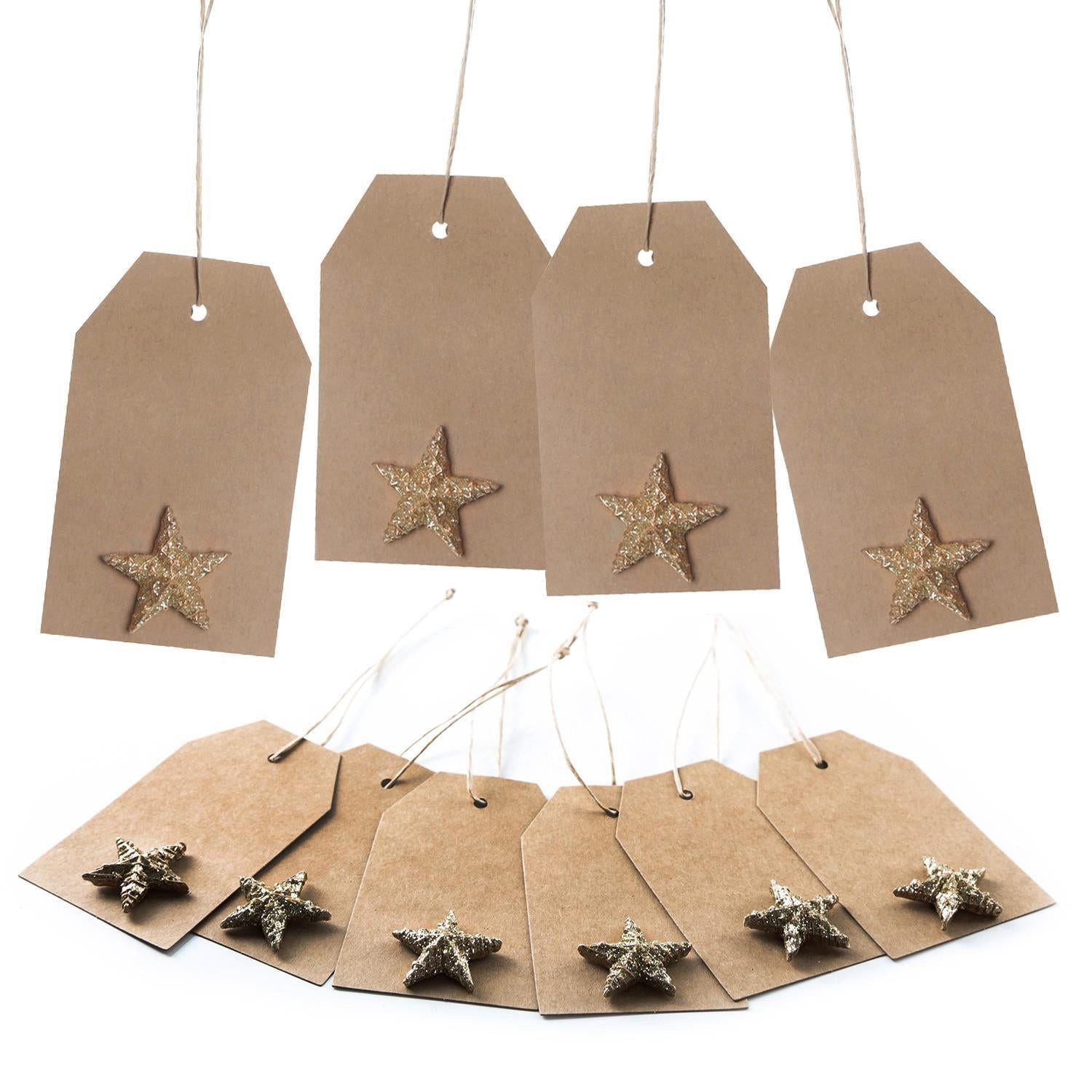Logbuch-Verlag Dekofigur 10 Weihnachtsetiketten aus Kraftpapier mit Stern gold