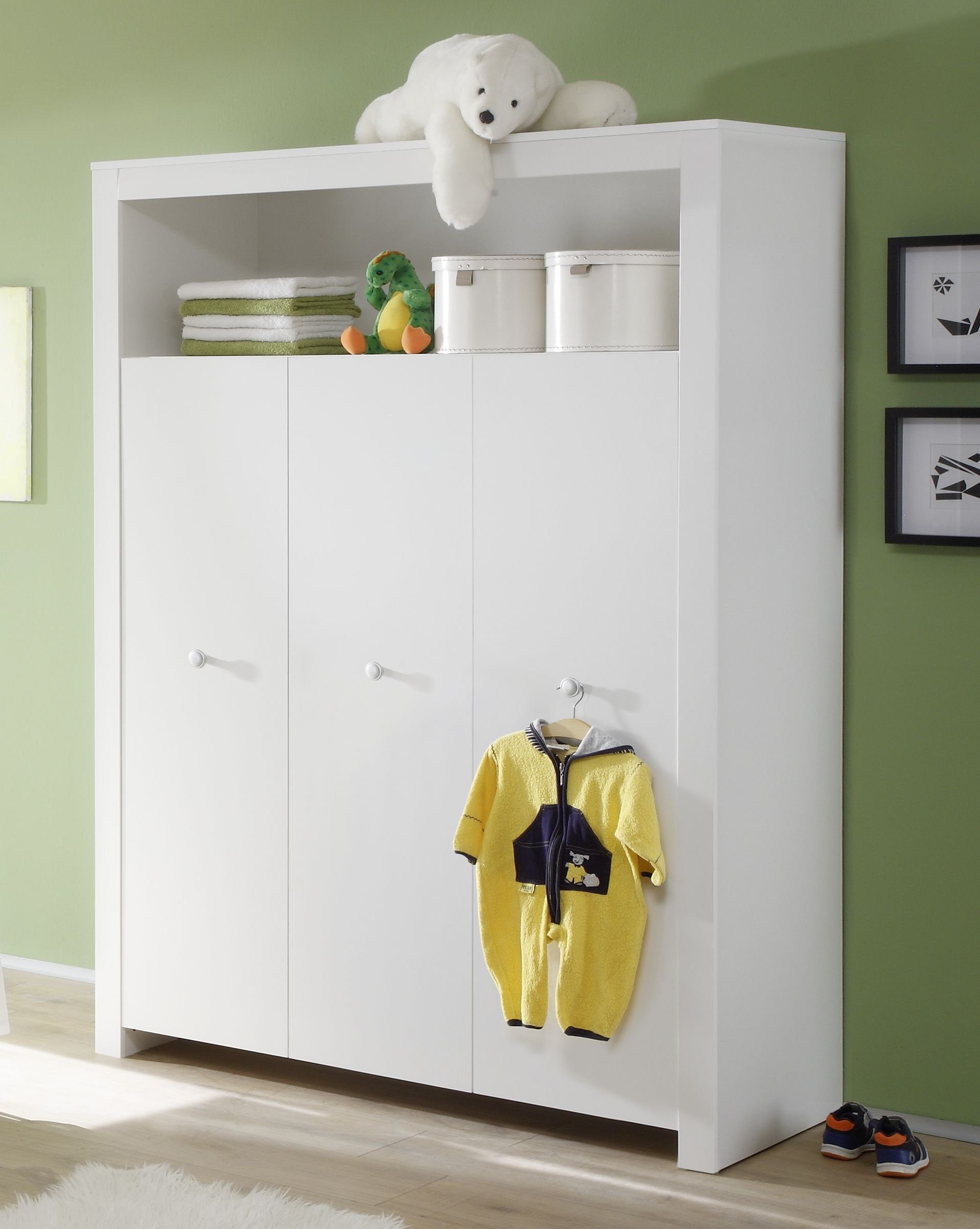 ebuy24 Kleiderschrank Olja Kleiderschrank Kinderzimmer mit 3 Türen und 1 Weiß