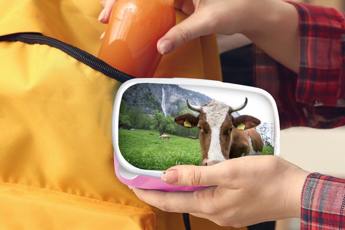 Natur - MuchoWow Mädchen, Kuh für Snackbox, (2-tlg), - Lunchbox Kinder, Erwachsene, Kunststoff, Brotbox Brotdose Österreich, Kunststoff rosa
