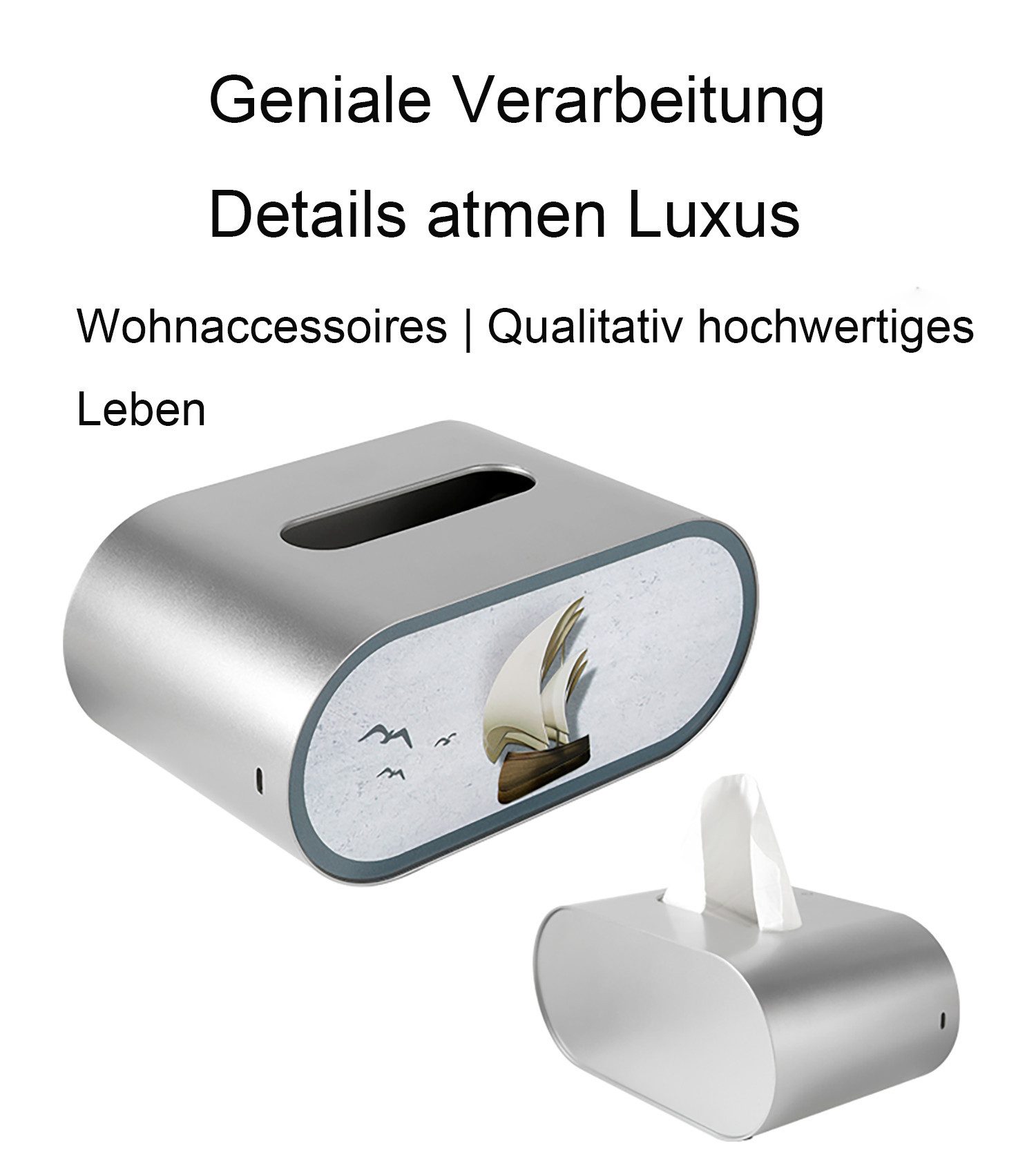 Luckice Papiertuchbox Taschentuchbox mit Licht (Spar-Set, 1 St., Papierhandtuch-Box Nachtlicht, LED-Licht, silberfarbener Edelstahl), Nachtlicht-Tissuebox, Dreifarbige Beleuchtung, stufenlos dimmbar