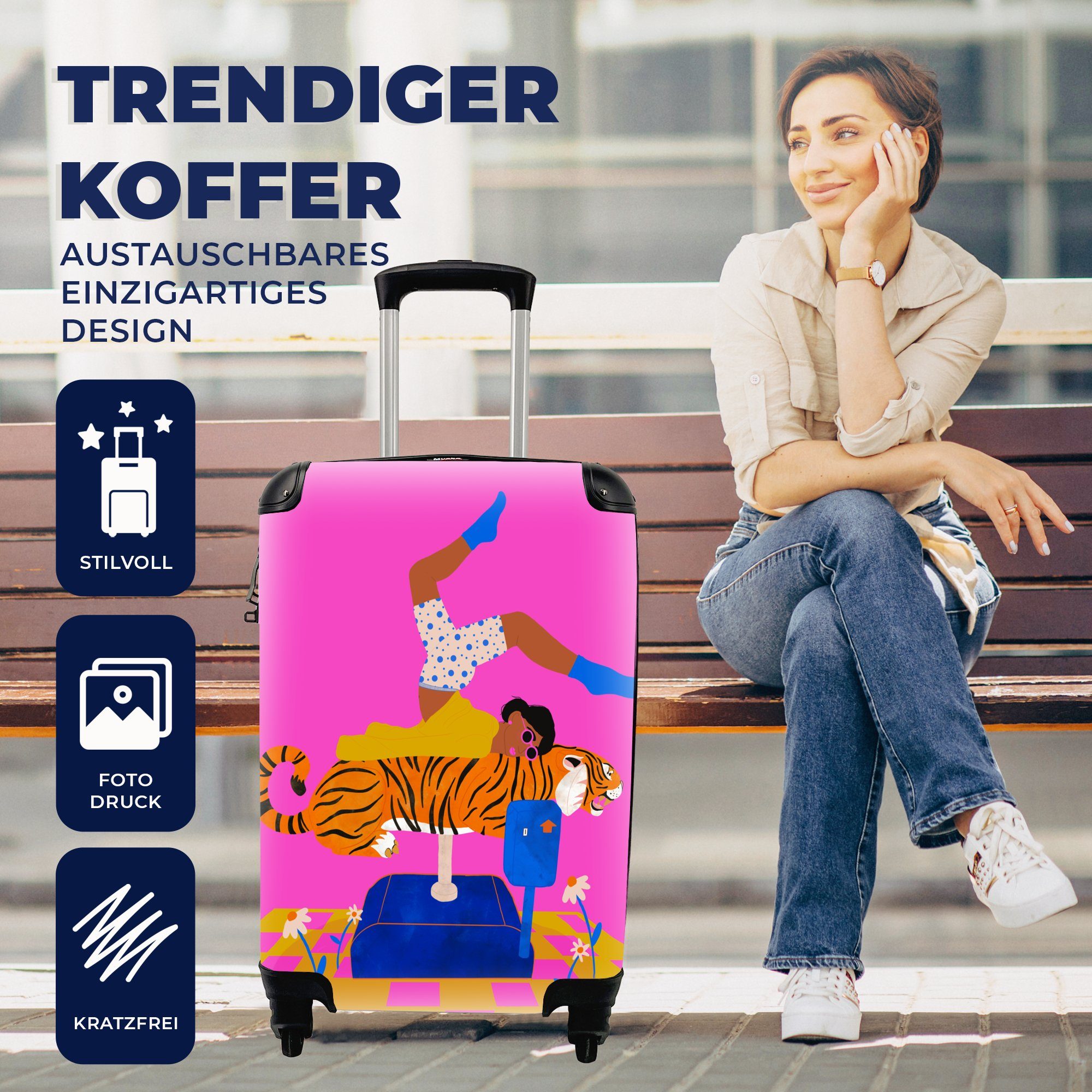 Handgepäckkoffer Reisekoffer Frauen - Ferien, rollen, Rollen, Reisetasche mit MuchoWow Handgepäck Trolley, Tiger 4 für Abstrakt, -