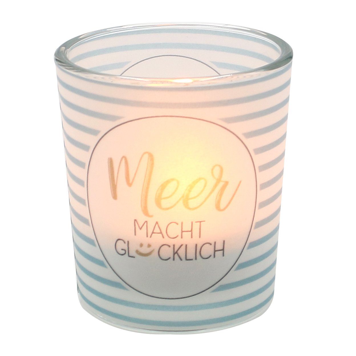 Dekohelden24 Windlicht Windlichtglas inkl.1 Teelicht, Meer macht Glücklich. günstig online kaufen
